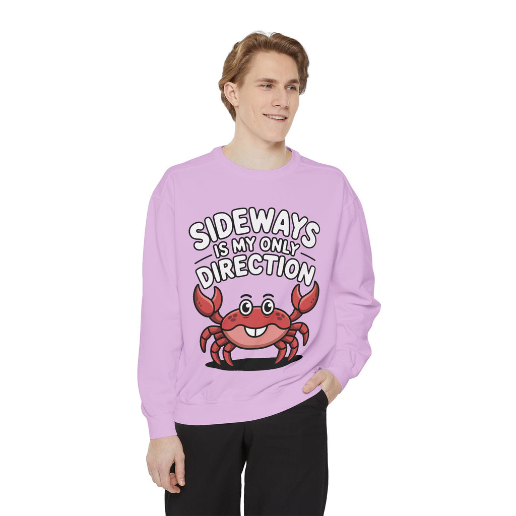 Funny Crab Sweatshirt, Sideways Is My Only Direction Crewneck, Cute Crab Lover Gift, Embroidered Patch Style Beach Sweatshirt