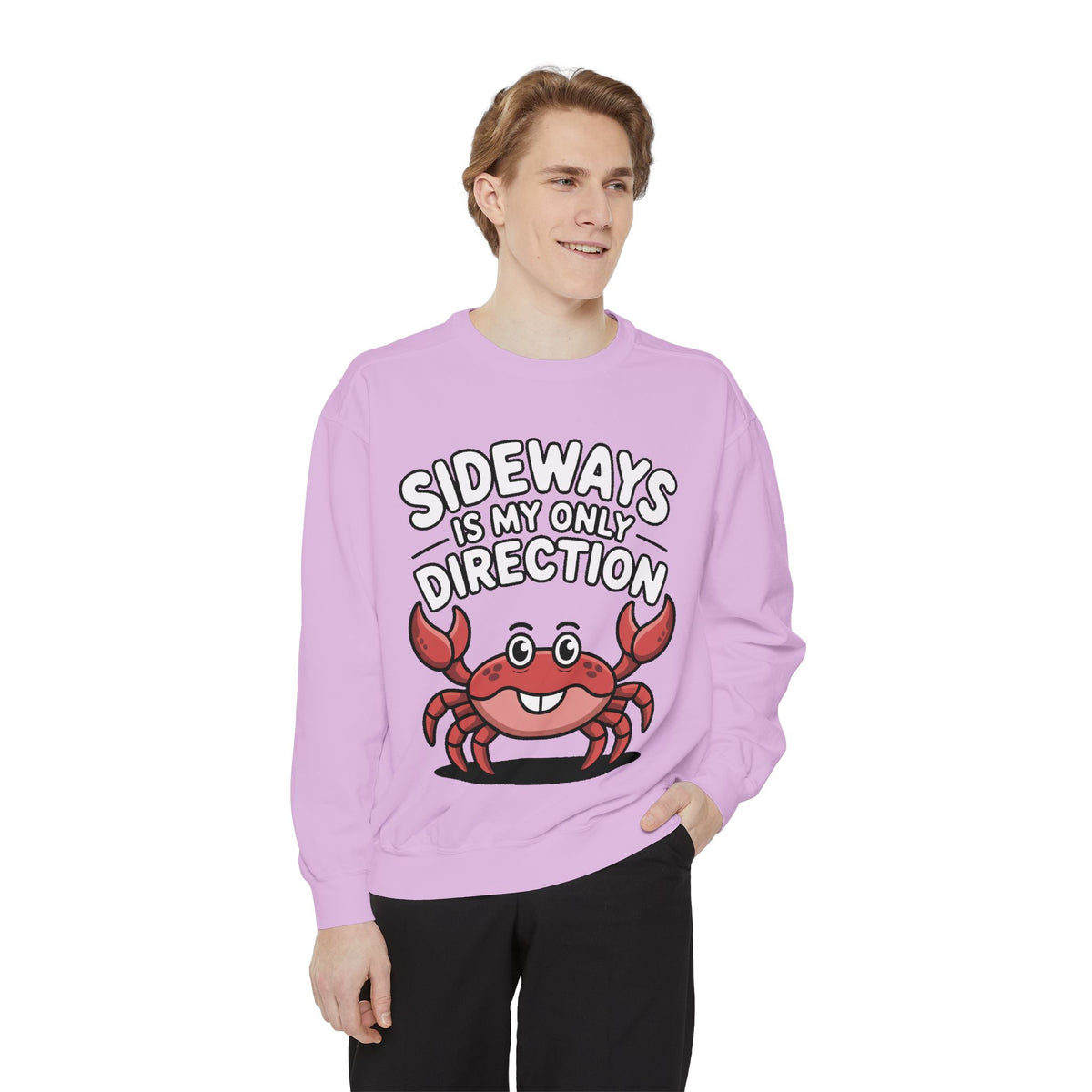 Funny Crab Sweatshirt, Sideways Is My Only Direction Crewneck, Cute Crab Lover Gift, Embroidered Patch Style Beach Sweatshirt