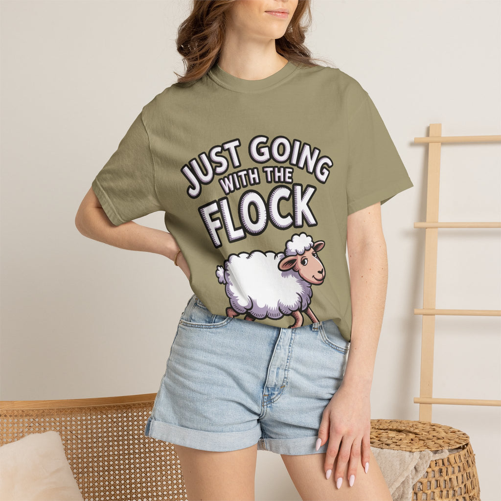 Funny Sheep T-Shirt, 'Just Going With The Flock' Shirt, Cute Cartoon Sheep Tee, Sarcastic Gift for Introverts