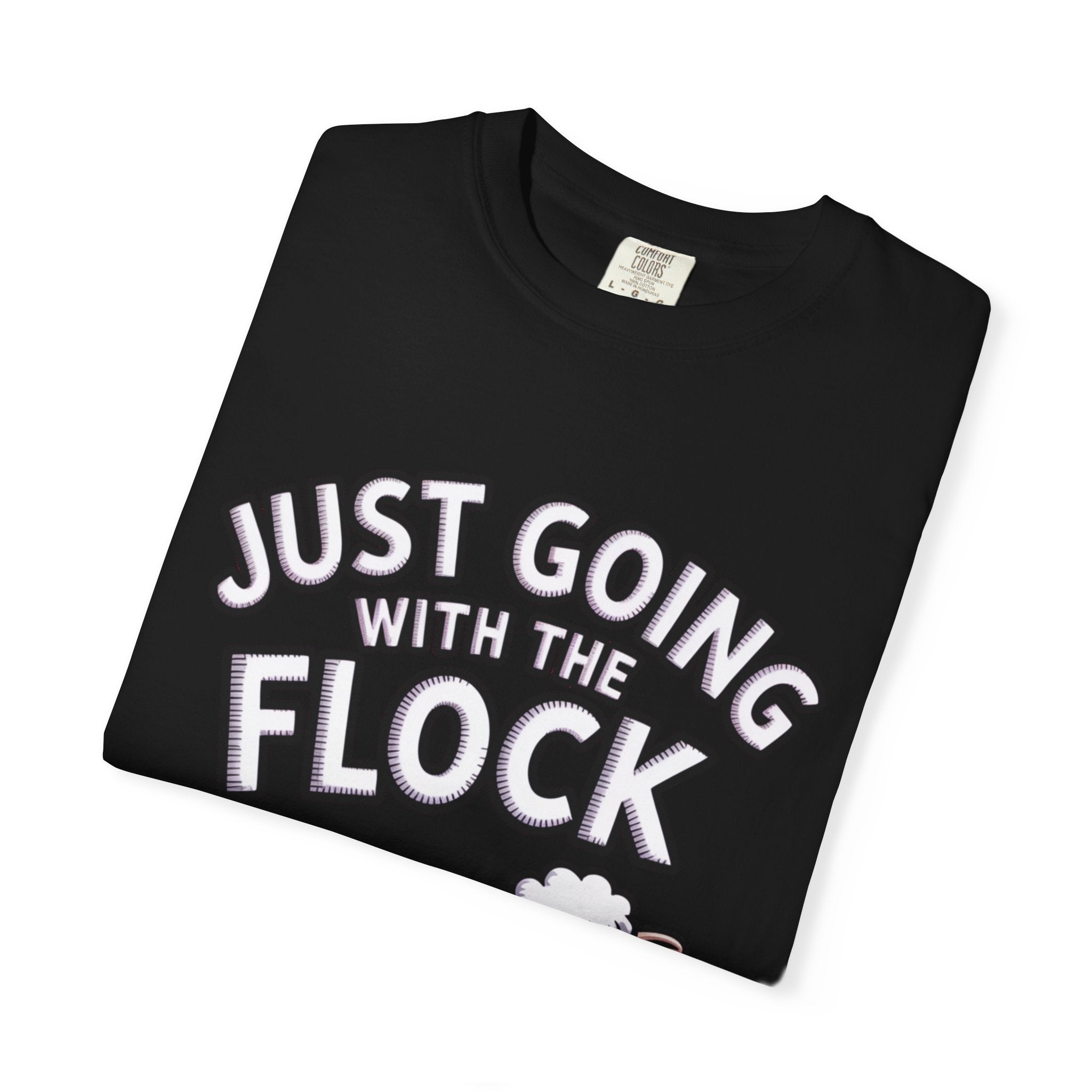 Funny Sheep T-Shirt, 'Just Going With The Flock' Shirt, Cute Cartoon Sheep Tee, Sarcastic Gift for Introverts