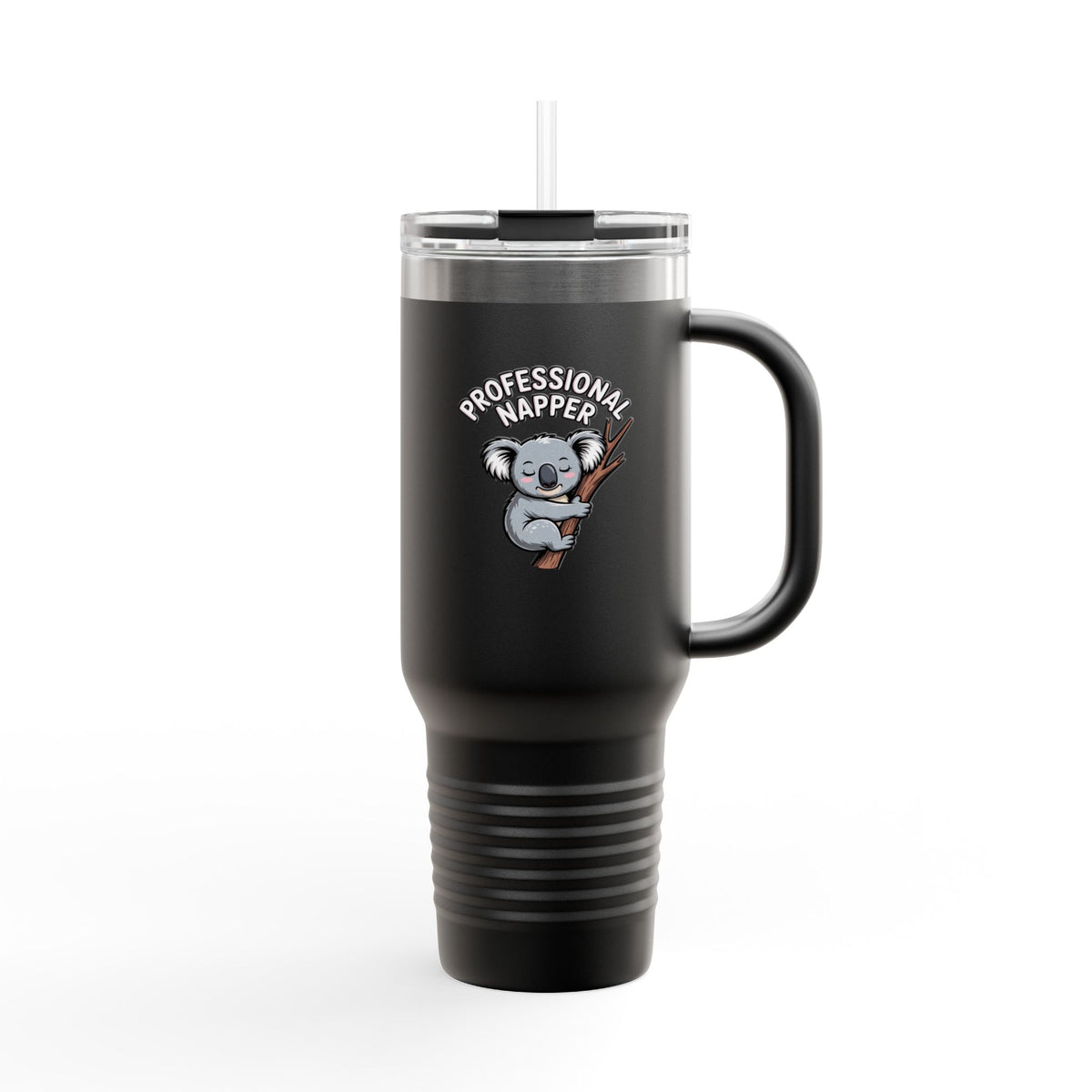 Professional Napper Koala 40oz Tumbler, Funny Koala Travel Mug, Cute Sleepy Koala Gift, Nap Lover Insulated Cup With Handle