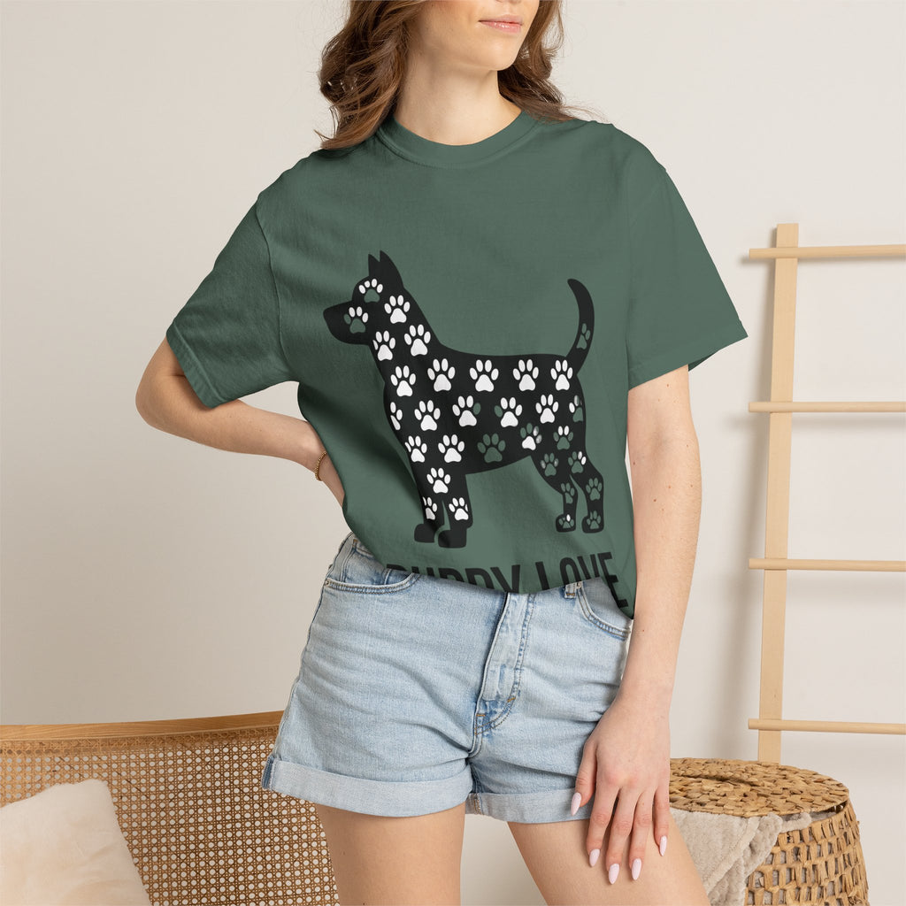 Puppy Love Dog Shirt, Cute Dog Silhouette T-Shirt, Paw Print Pattern Tee, Dog Lover Gift, Minimalist Dog Mom Shirt