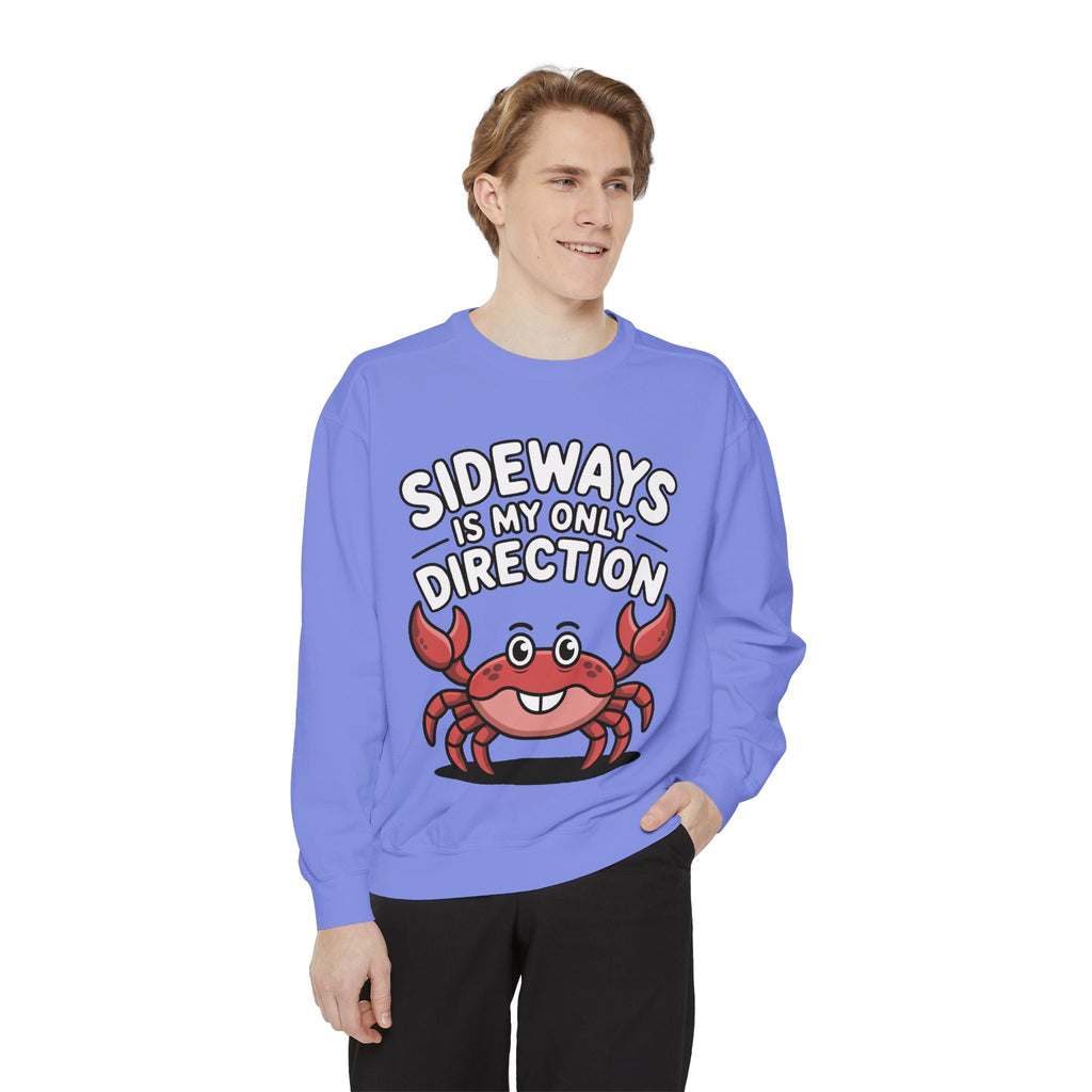 Funny Crab Sweatshirt, Sideways Is My Only Direction Crewneck, Cute Crab Lover Gift, Embroidered Patch Style Beach Sweatshirt