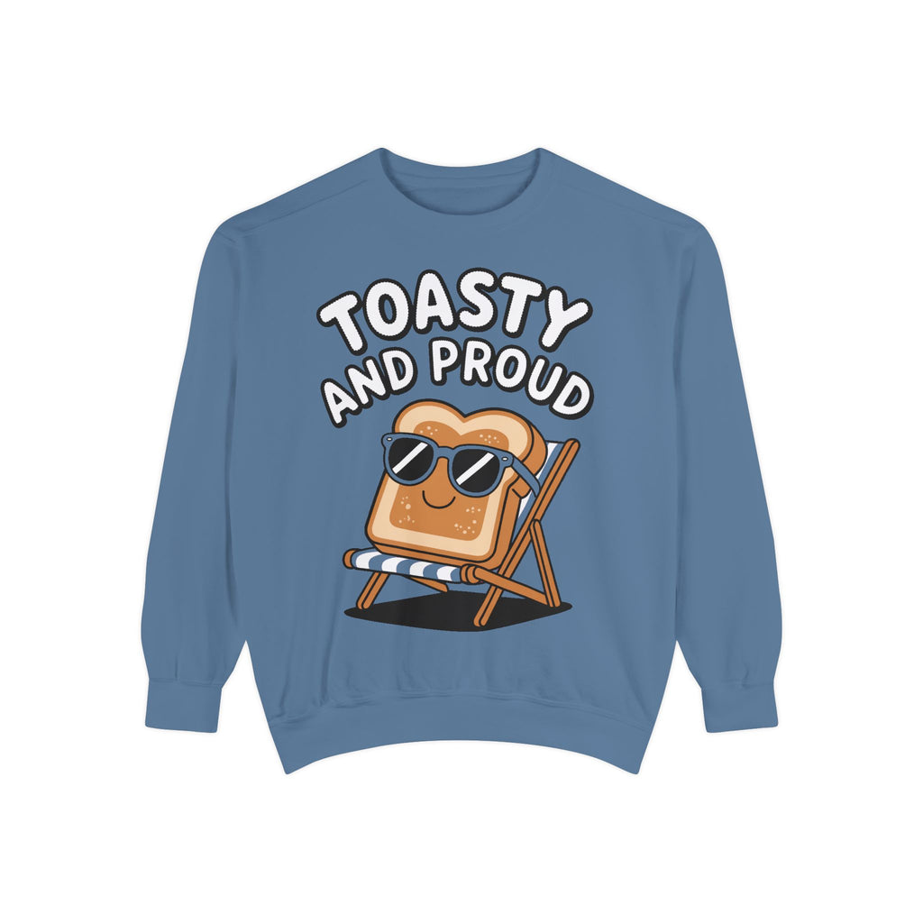 Toasty And Proud Sweatshirt, Funny Toast Bread Crewneck, Cute Beach Chair Toast Embroidered Sweatshirt, Funny Food Lover Gift