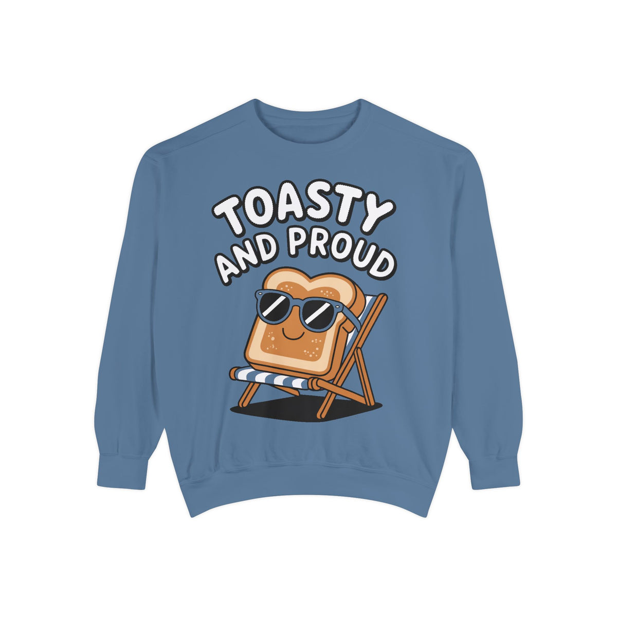 Toasty And Proud Sweatshirt, Funny Toast Bread Crewneck, Cute Beach Chair Toast Embroidered Sweatshirt, Funny Food Lover Gift
