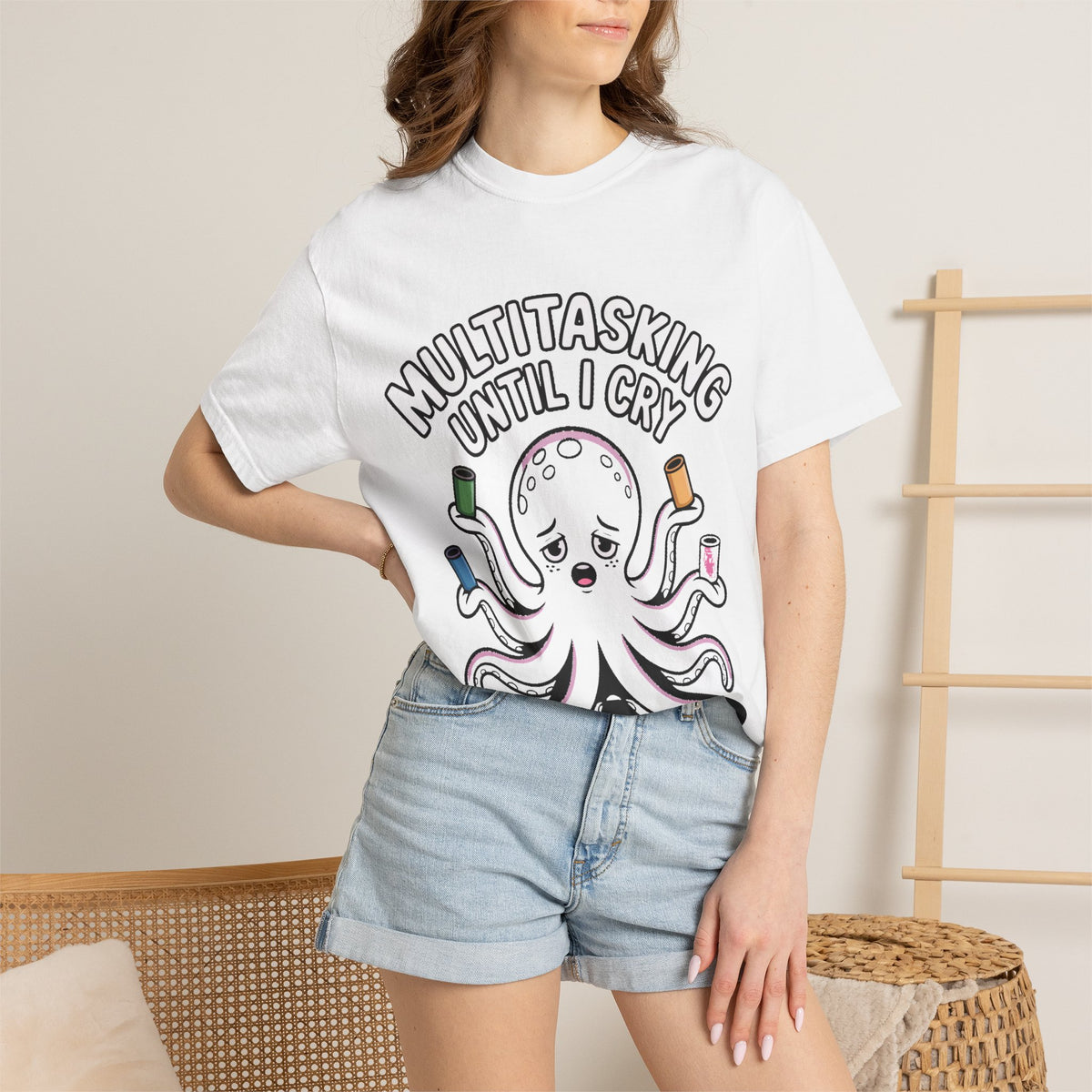 Multitasking Octopus Shirt, Funny Stressed Octopus T-Shirt, Multitasking Until I Cry Tee, Cute Cartoon Octopus Gift