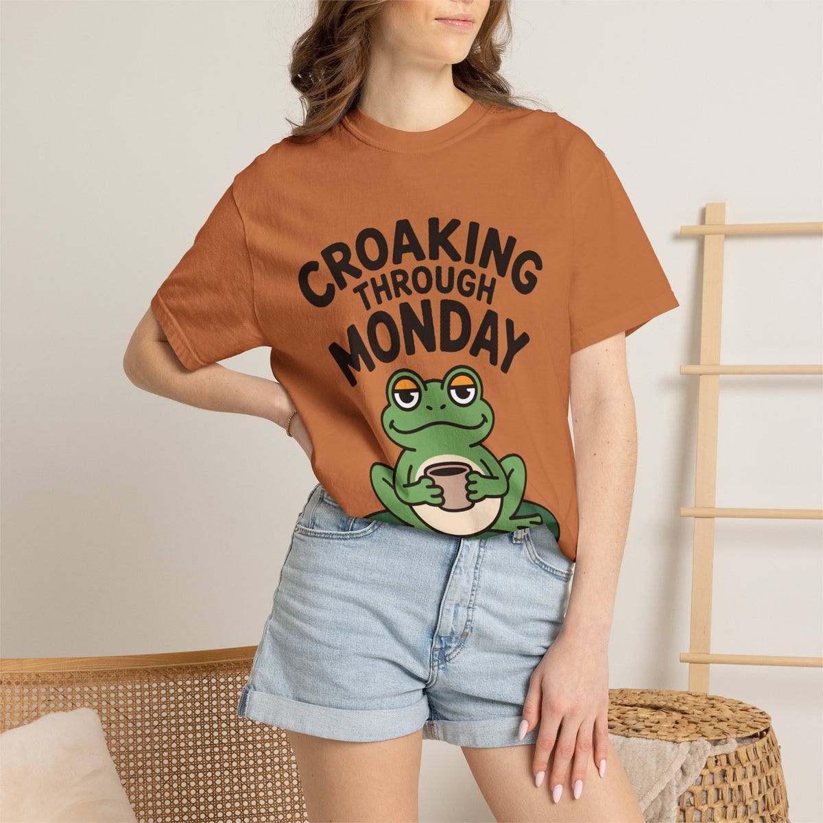 Croaking Through Monday Shirt, Funny Frog Coffee T-Shirt, Cute Frog Lover Gift, Monday Mood Tee, Sarcastic Frog Shirt