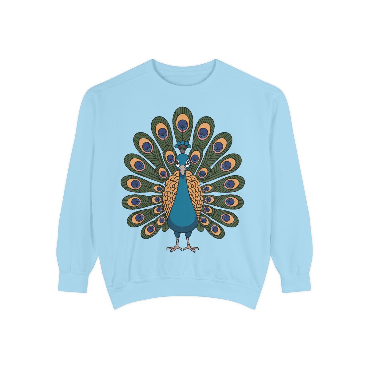 Peacock Sweatshirt, Cute Cartoon Peacock Crewneck, Embroidered Patch Style Feather Sweatshirt, Bird Lover Gift