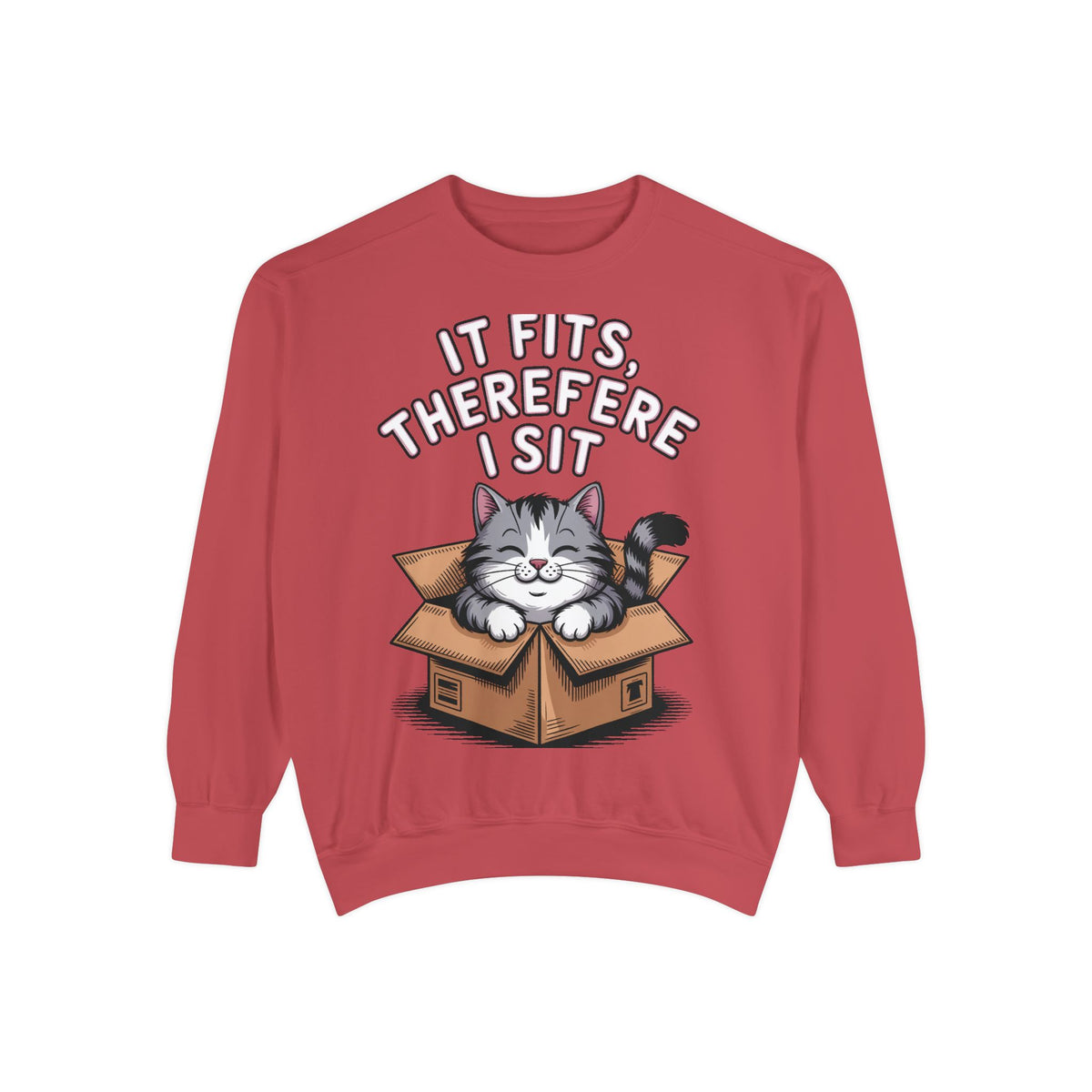 Funny Cat Sweatshirt, It Fits Therefore I Sit Crewneck, Cat In Box Embroidered Sweatshirt, Cat Lover Gift, Funny Cat Lover Sweater