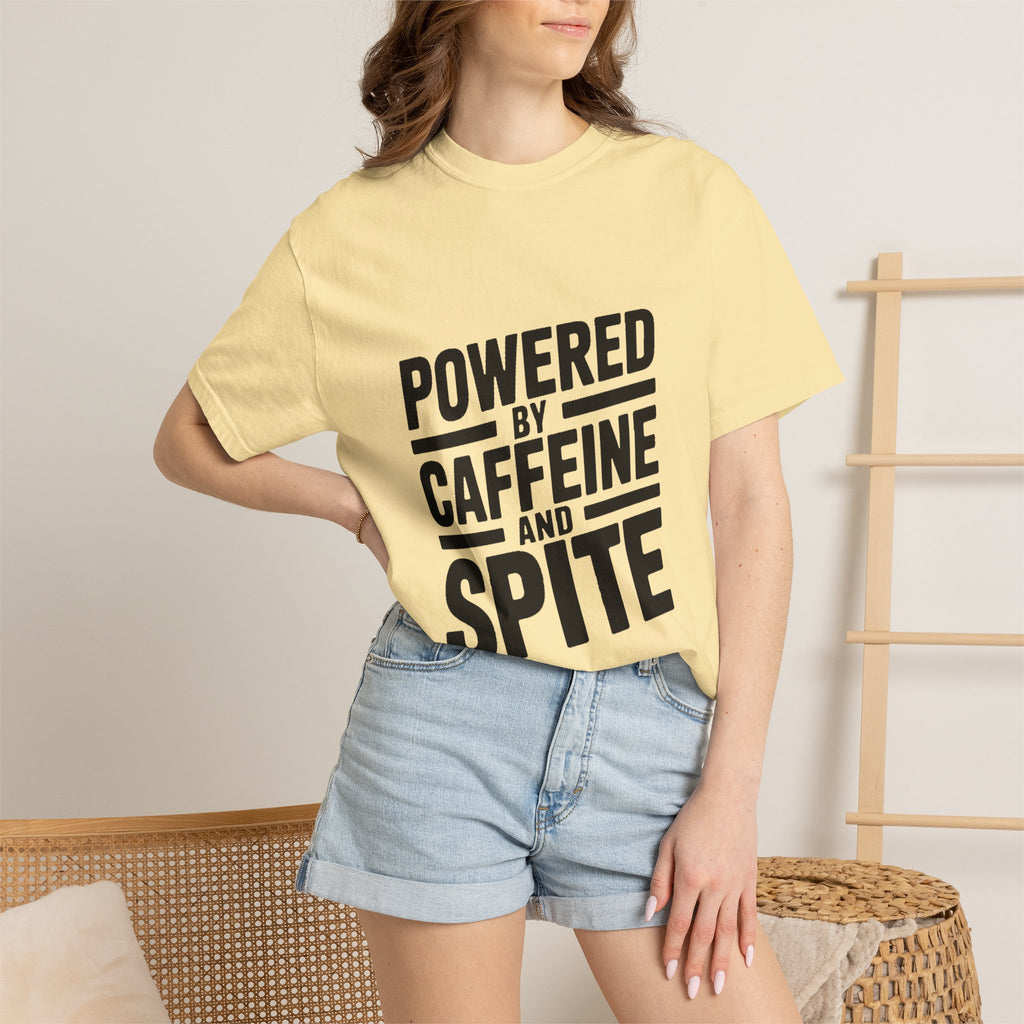 Powered By Caffeine And Spite Shirt, Funny Sarcastic Coffee T-Shirt, Bold Typography Tee, Sarcastic Gift for Coworker