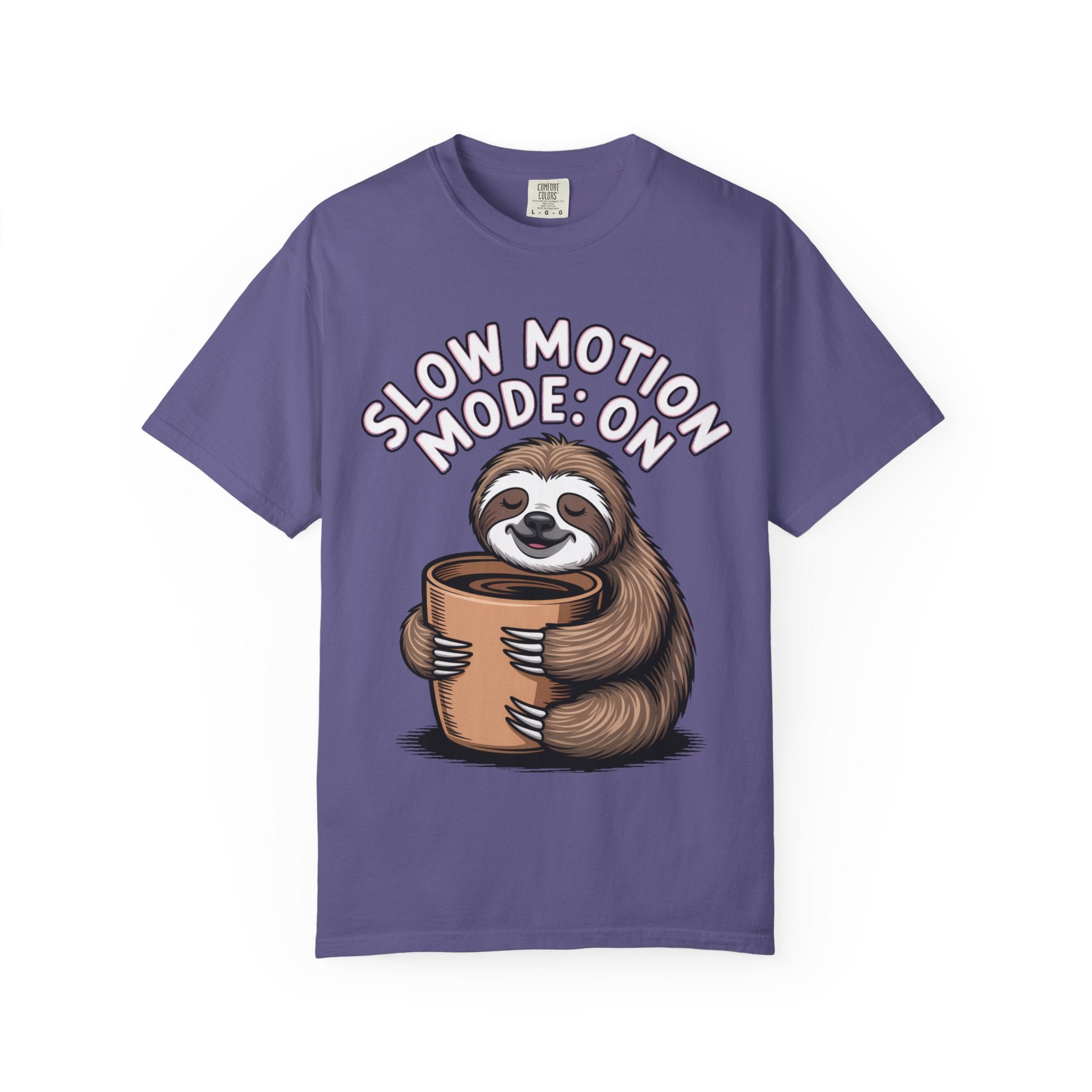 Slow Motion Sloth Shirt, Funny Coffee Lover T-Shirt, Cute Sloth Hugging Coffee Cup Tee, Sleepy Sloth Gift for Coffee Addict