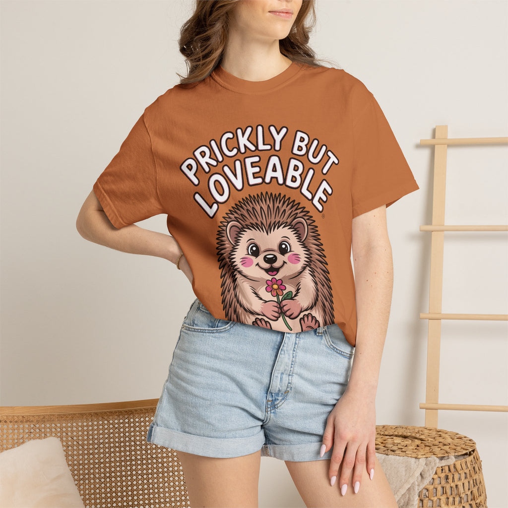 Prickly But Loveable Hedgehog Shirt, Cute Cartoon Hedgehog T-Shirt, Funny Animal Lover Gift, Flower Hedgehog Tee