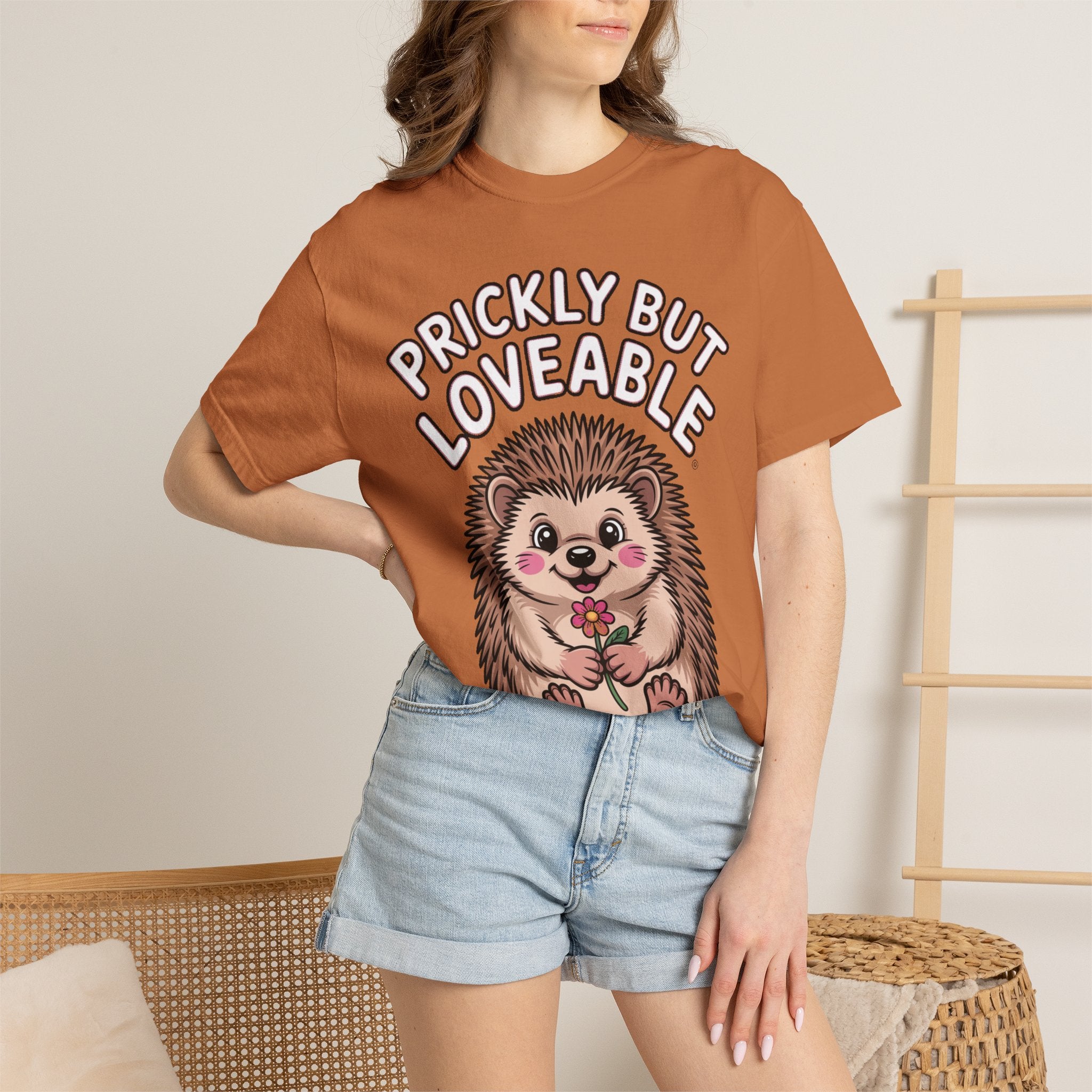 Prickly But Loveable Hedgehog Shirt, Cute Cartoon Hedgehog T-Shirt, Funny Animal Lover Gift, Flower Hedgehog Tee
