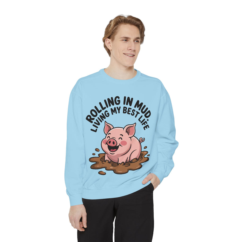 Funny Pig Sweatshirt, Rolling In Mud Living My Best Life Crewneck, Cute Farm Animal Gift, Pig Lover Sweater