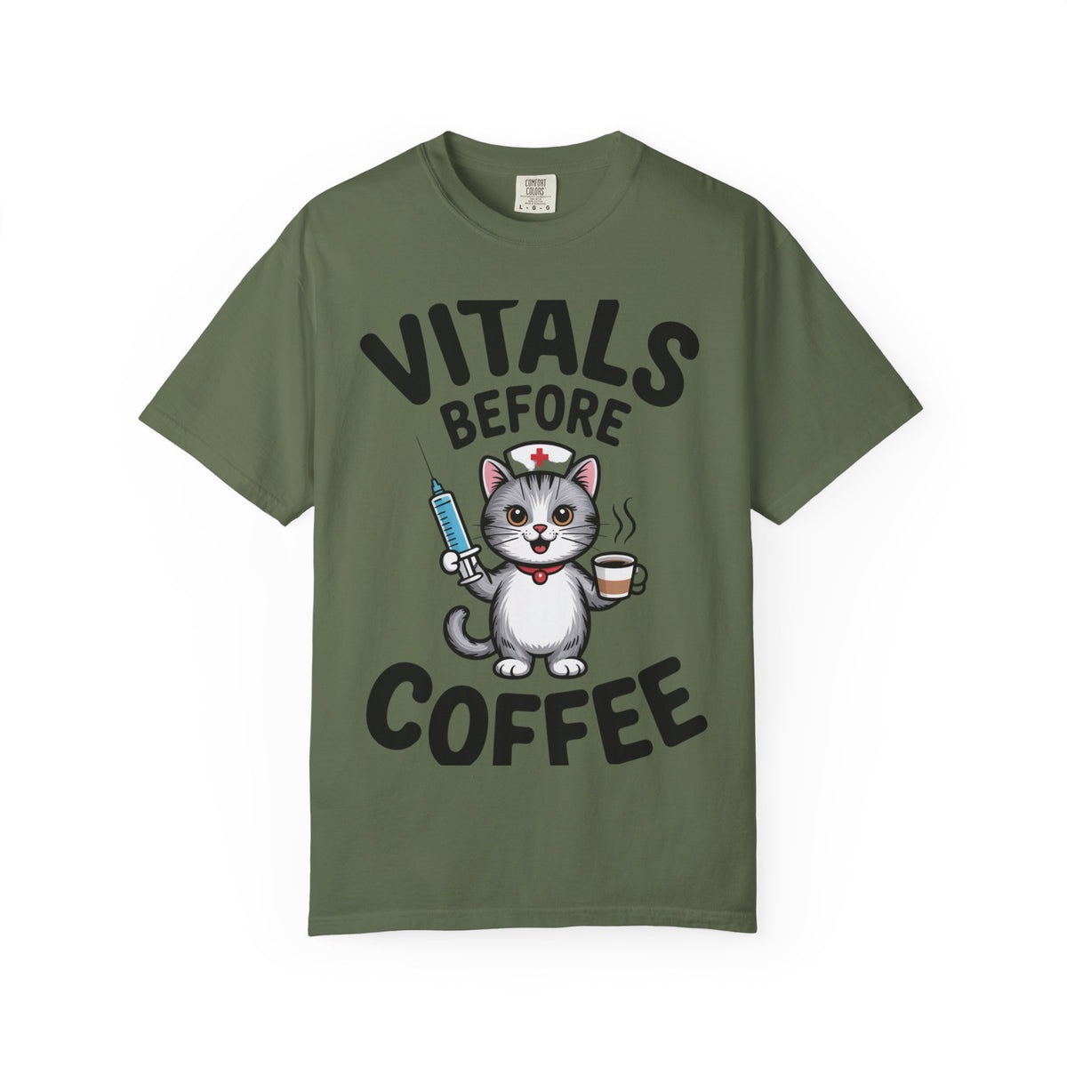 Vitals Before Coffee Nurse Shirt, Funny Nurse Cat T-Shirt, Cute Nurse Gift, Nursing Student Shirt, RN Coffee Lover Tee
