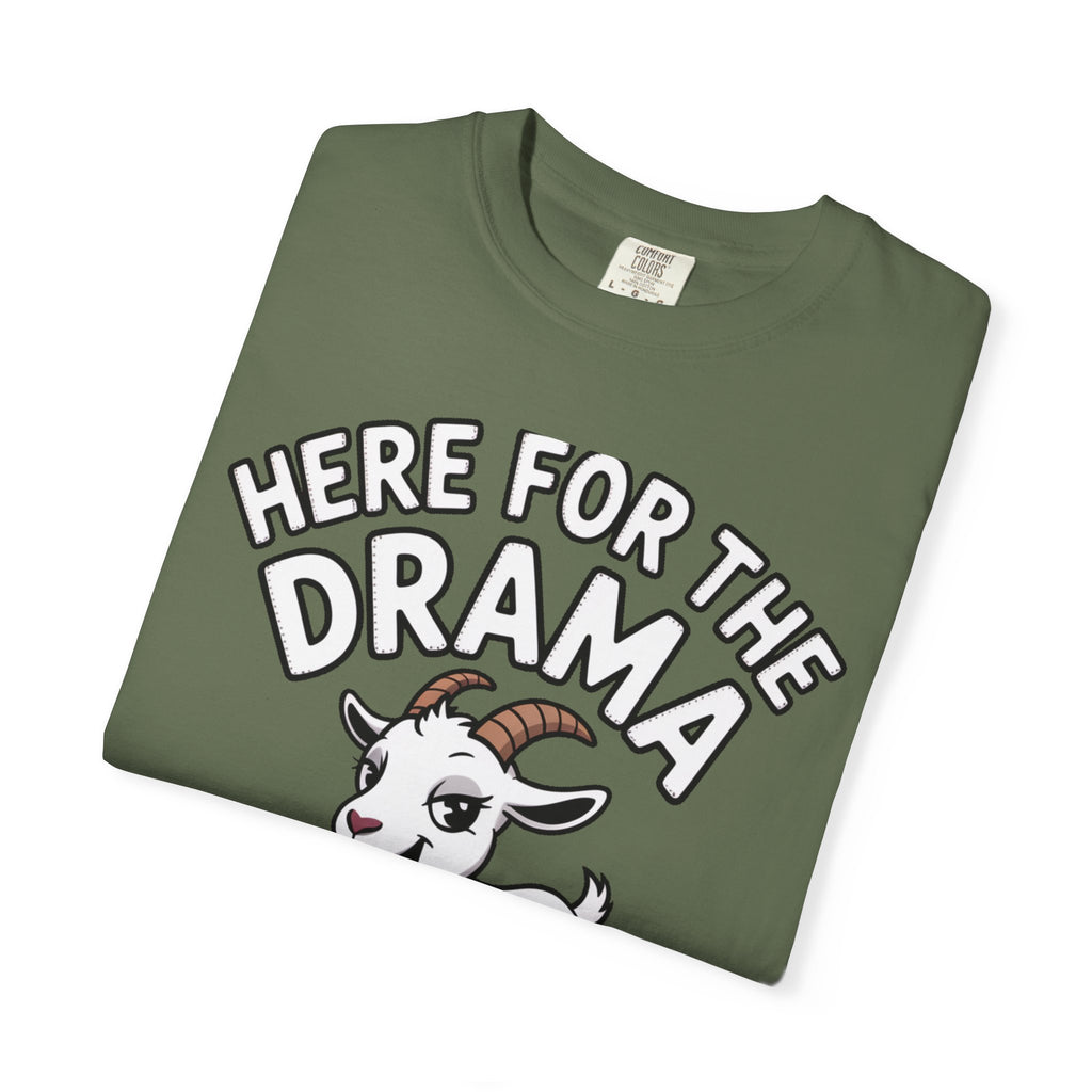 Funny Goat Shirt, Here For The Drama And The Snacks T-Shirt, Cute Goat Lover Gift, Sarcastic Farm Animal Tee