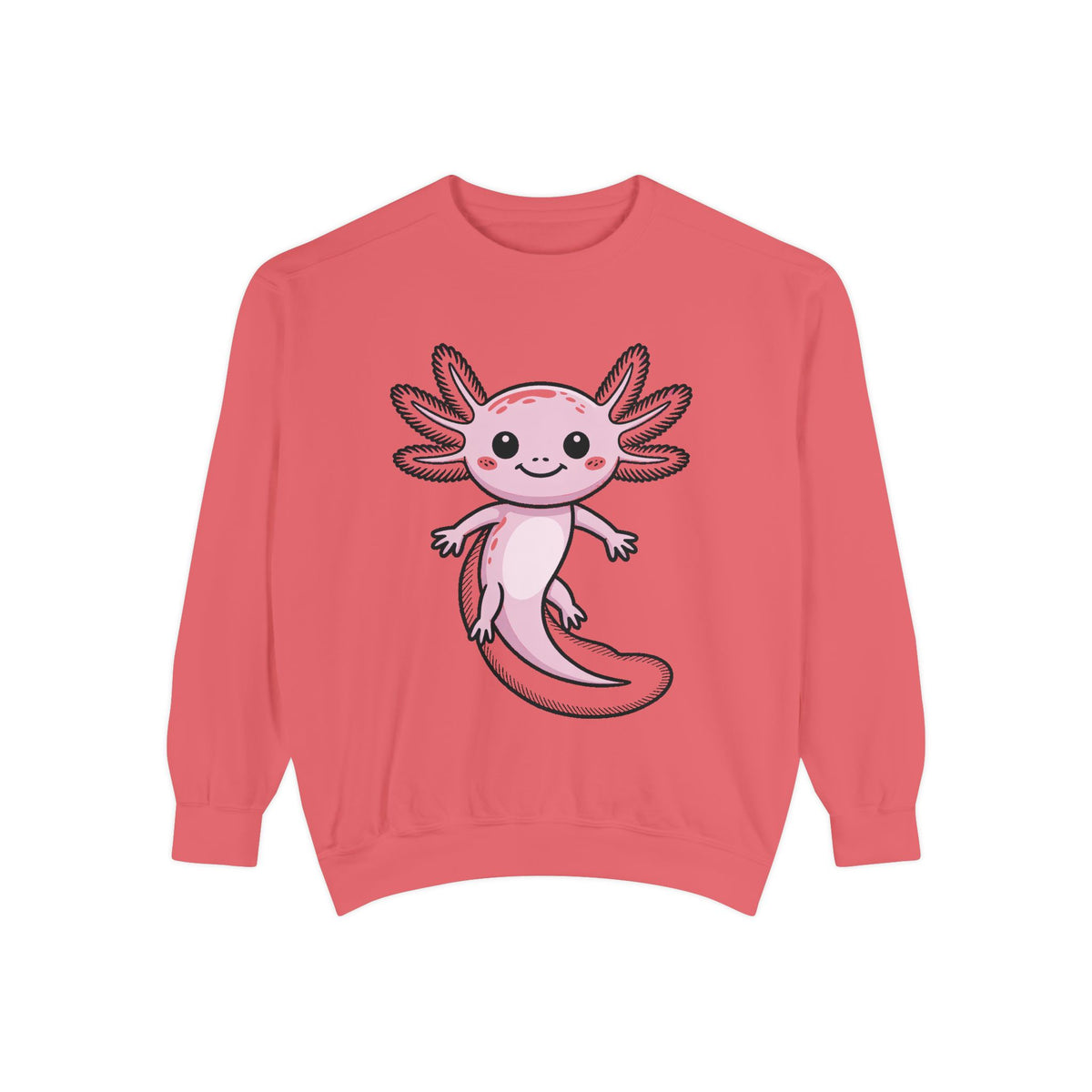 Cute Axolotl Sweatshirt, Smiling Axolotl Embroidered Crewneck, Kawaii Animal Lover Gift, Garment Dyed Pullover