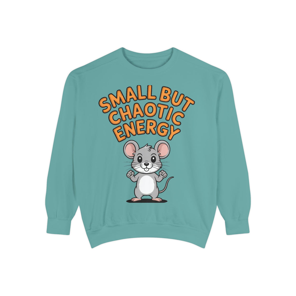 Small But Chaotic Energy Sweatshirt, Funny Mouse Crewneck, Cute Cartoon Mouse Sweatshirt, Embroidered Patch Style Gift