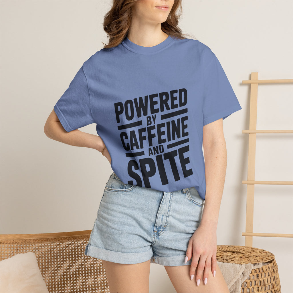 Powered By Caffeine And Spite Shirt, Funny Sarcastic Coffee T-Shirt, Bold Typography Tee, Sarcastic Gift for Coworker