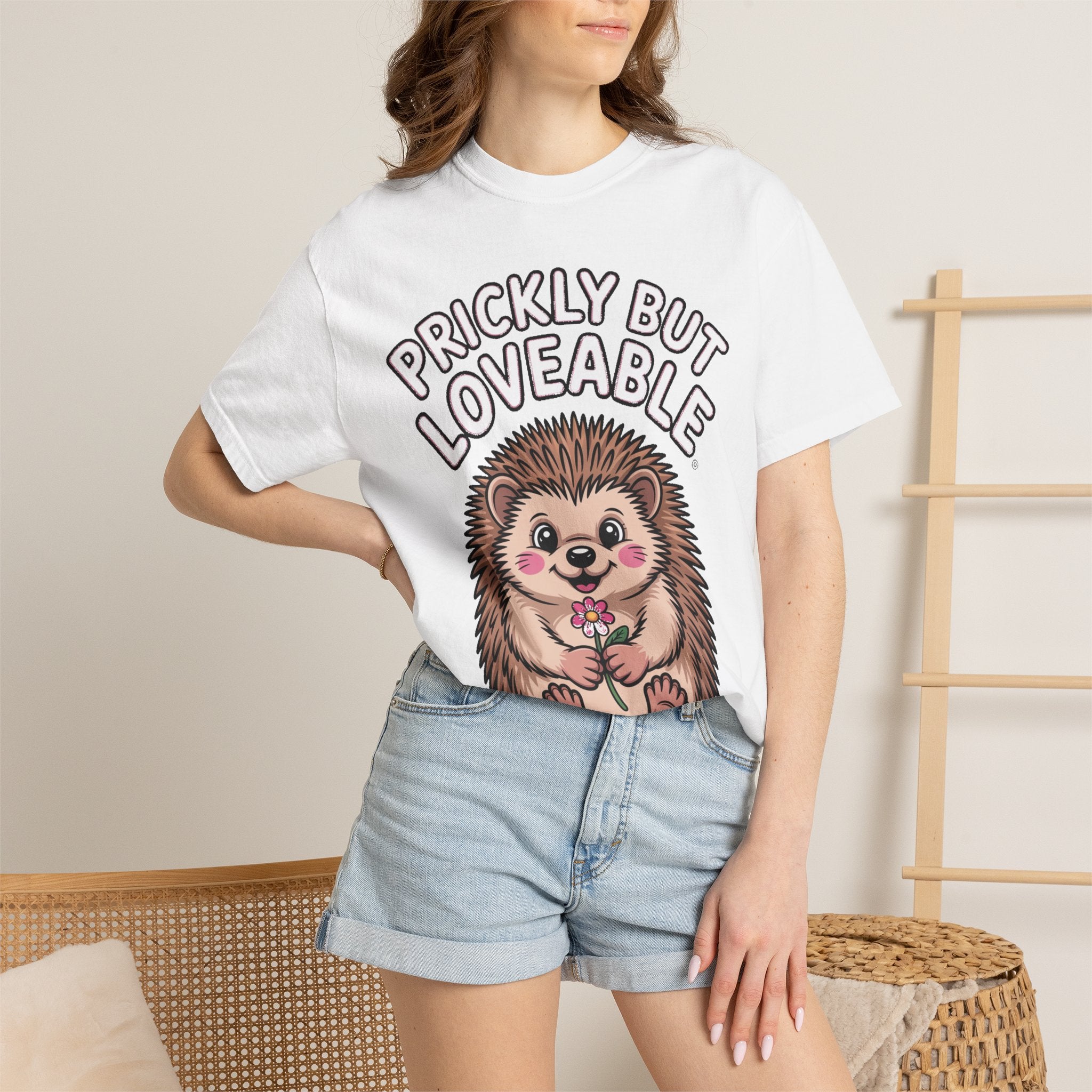 Prickly But Loveable Hedgehog Shirt, Cute Cartoon Hedgehog T-Shirt, Funny Animal Lover Gift, Flower Hedgehog Tee