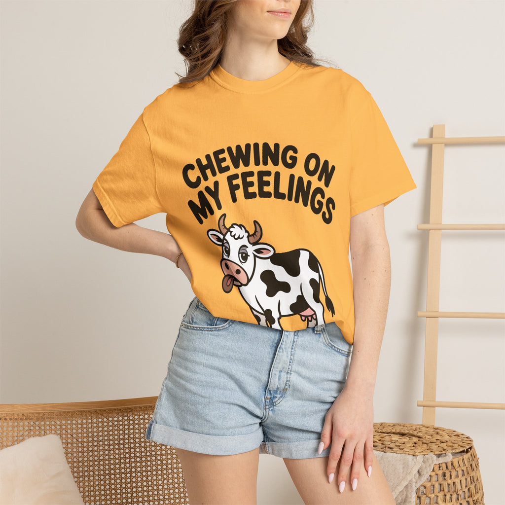 Chewing On My Feelings Cow Shirt, Funny Cow T-Shirt, Cute Cartoon Cow Tee, Sarcastic Farm Animal Gift, Mental Health Humor Shirt