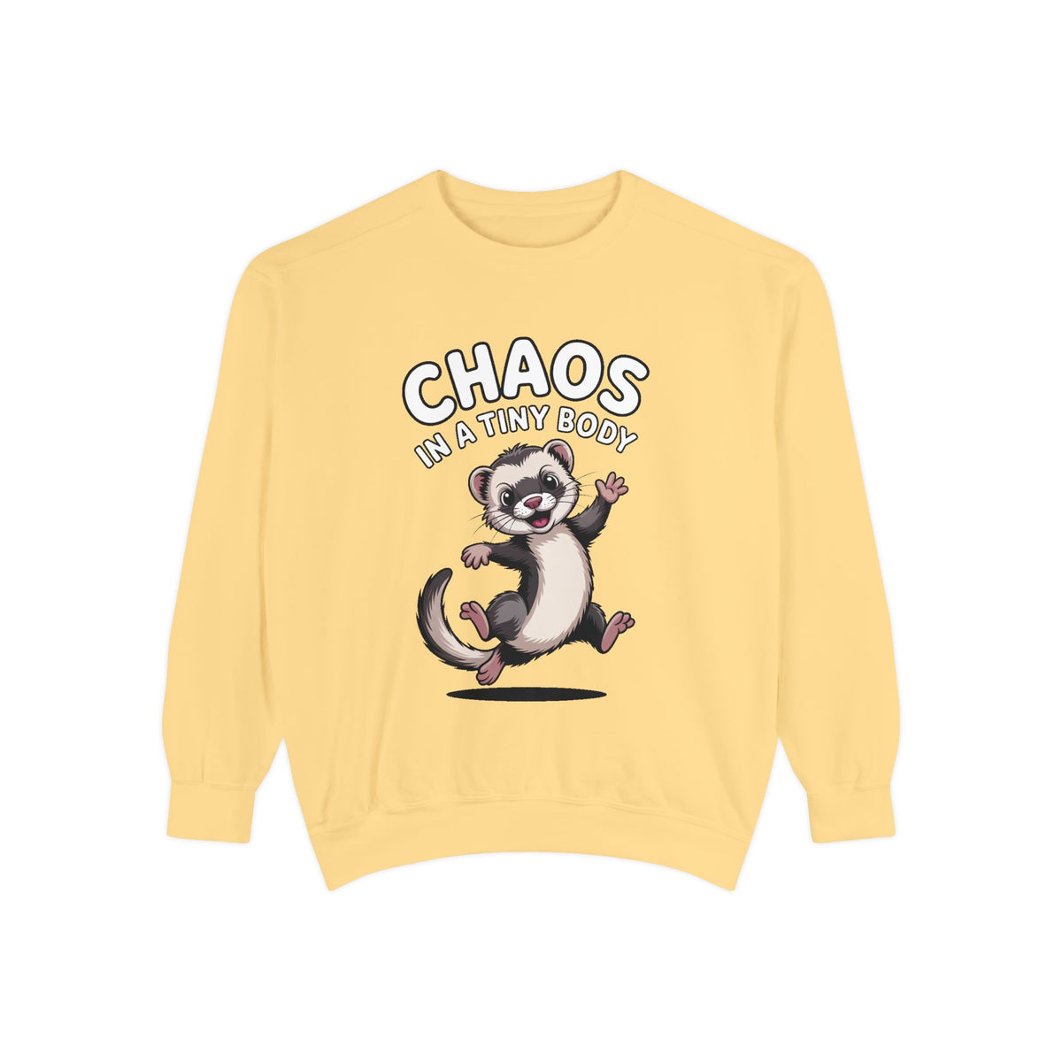 Funny Ferret Sweatshirt, Chaos In A Tiny Body Crewneck, Cute Ferret Lover Gift, Embroidered Style Ferret Sweatshirt For Pet Owners