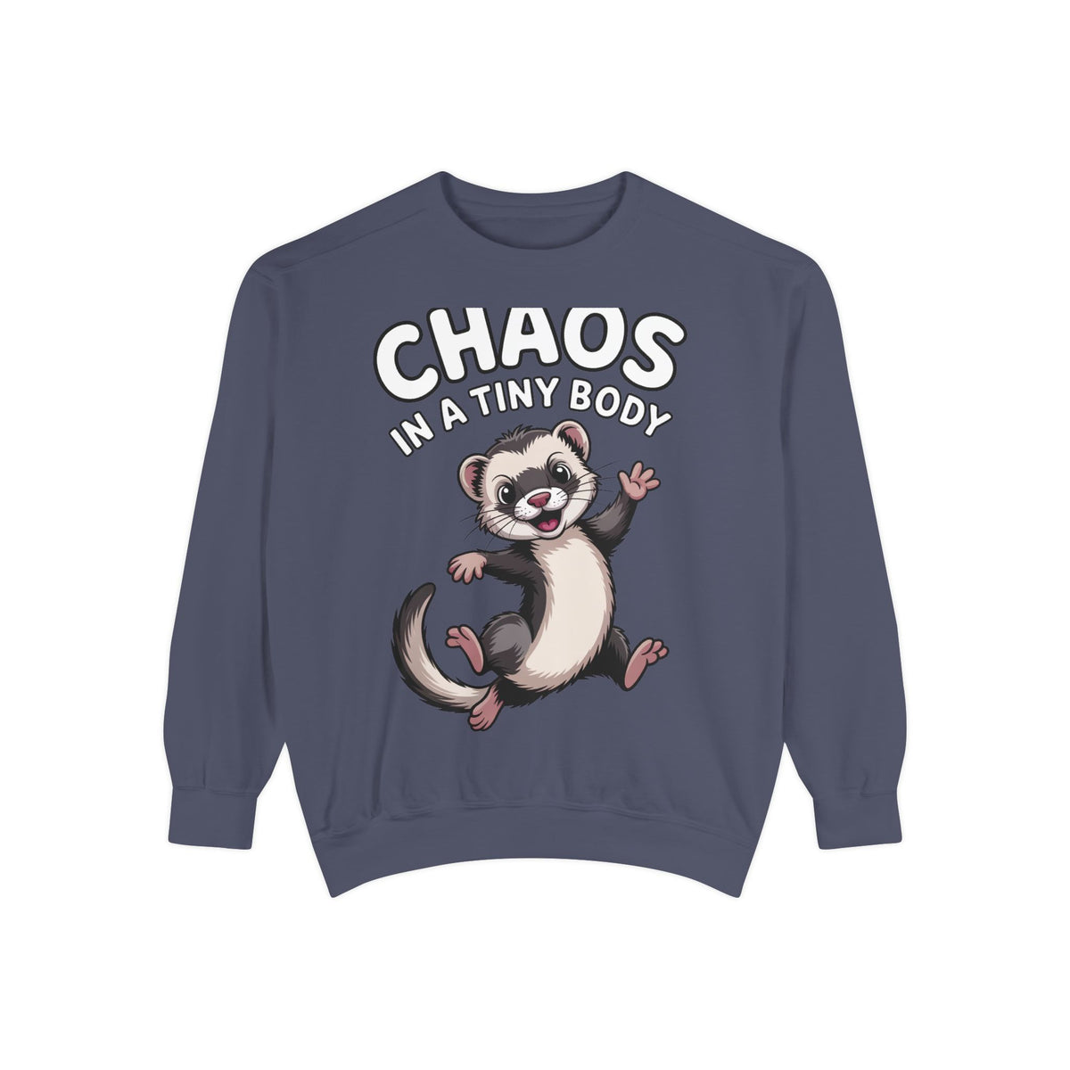 Funny Ferret Sweatshirt, Chaos In A Tiny Body Crewneck, Cute Ferret Lover Gift, Embroidered Style Ferret Sweatshirt For Pet Owners