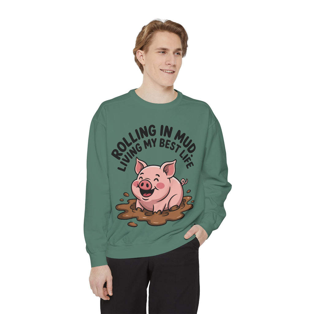 Funny Pig Sweatshirt, Rolling In Mud Living My Best Life Crewneck, Cute Farm Animal Gift, Pig Lover Sweater