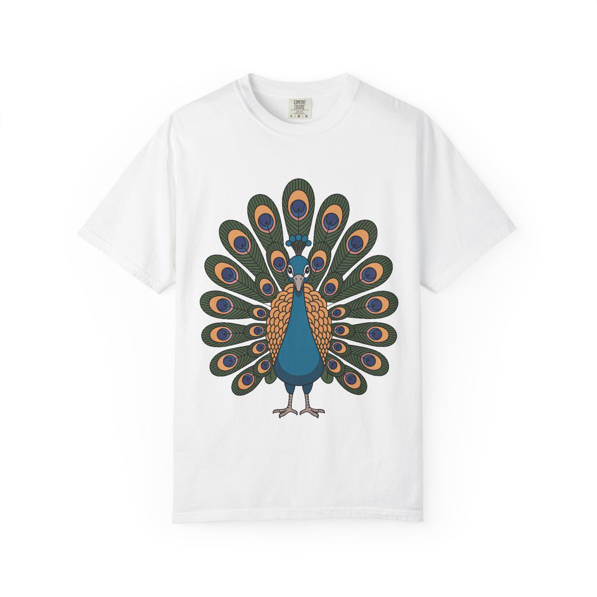 Cute Peacock T-Shirt, Fanned Feathers Bird Lover Gift Tee, Cartoon Peacock Graphic Shirt for Nature Lovers