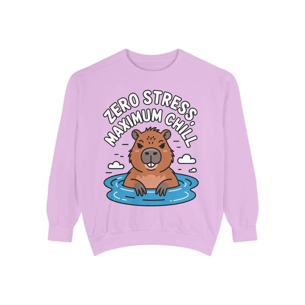 Zero Stress Capybara Sweatshirt, Funny Hot Spring Capybara Crewneck, Cute Chill Animal Gift, Garment Dyed Embroidered Sweatshirt