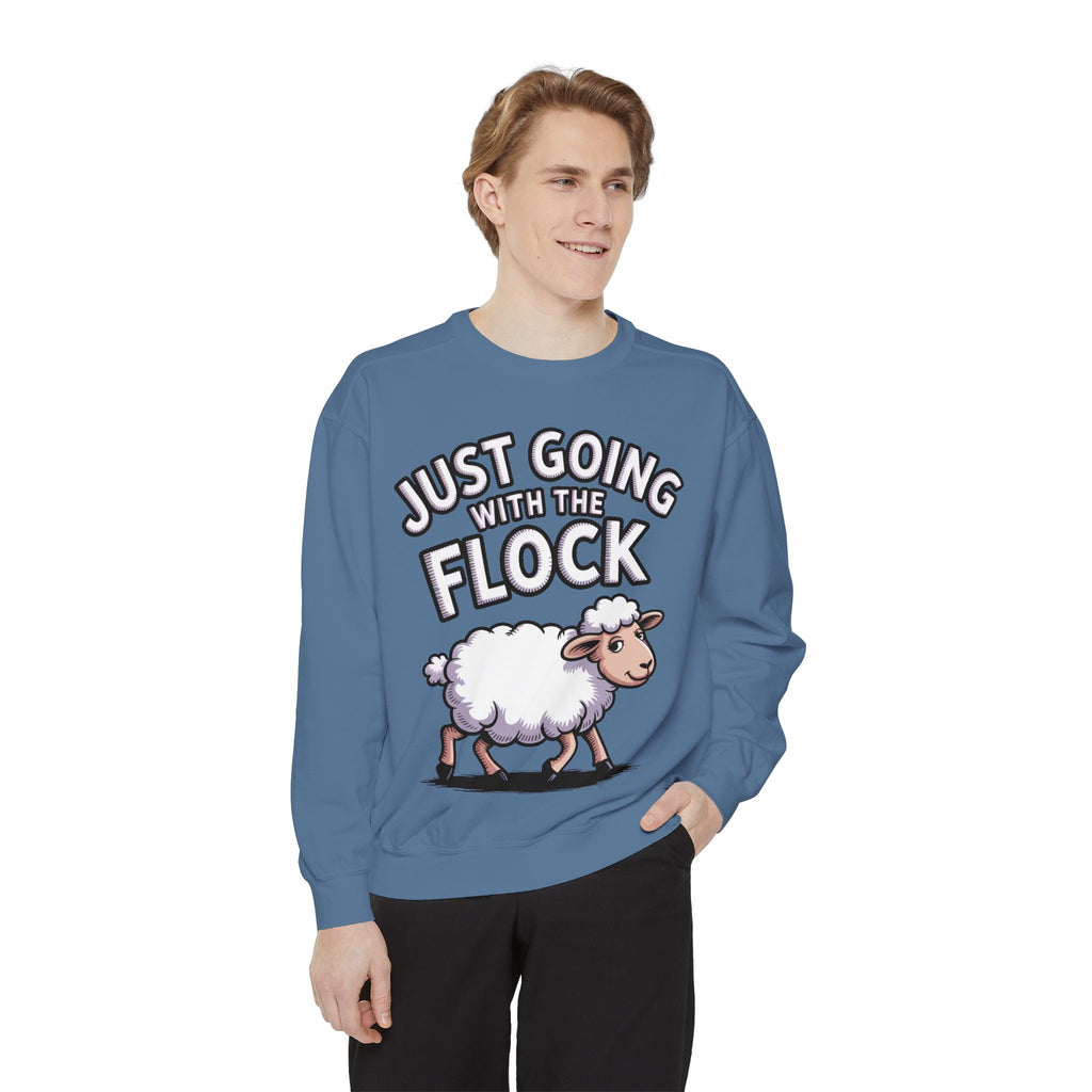 Funny Sheep Sweatshirt, Going With The Flock Crewneck, Cute Cartoon Sheep Embroidered Sweatshirt, Sarcastic Gift for Introvert