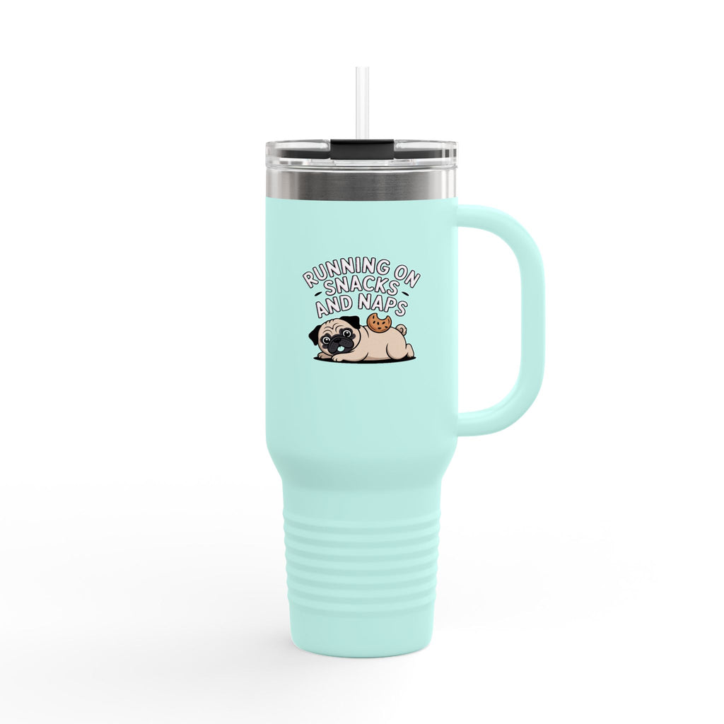 Pug Snacks And Naps Travel Mug, Funny Pug Tumbler, Cute Dog Lover Gift, 40oz Insulated Cup With Straw And Handle