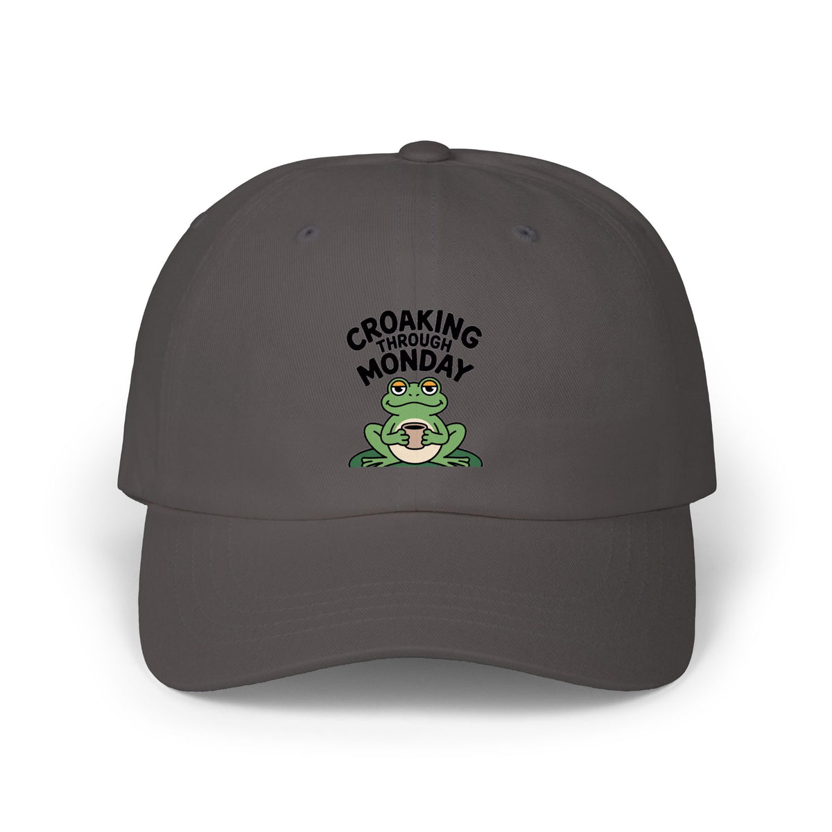 Croaking Through Monday Dad Hat, Funny Frog Coffee Cap, Cute Tired Frog Embroidered Patch Hat, Monday Mood Gift