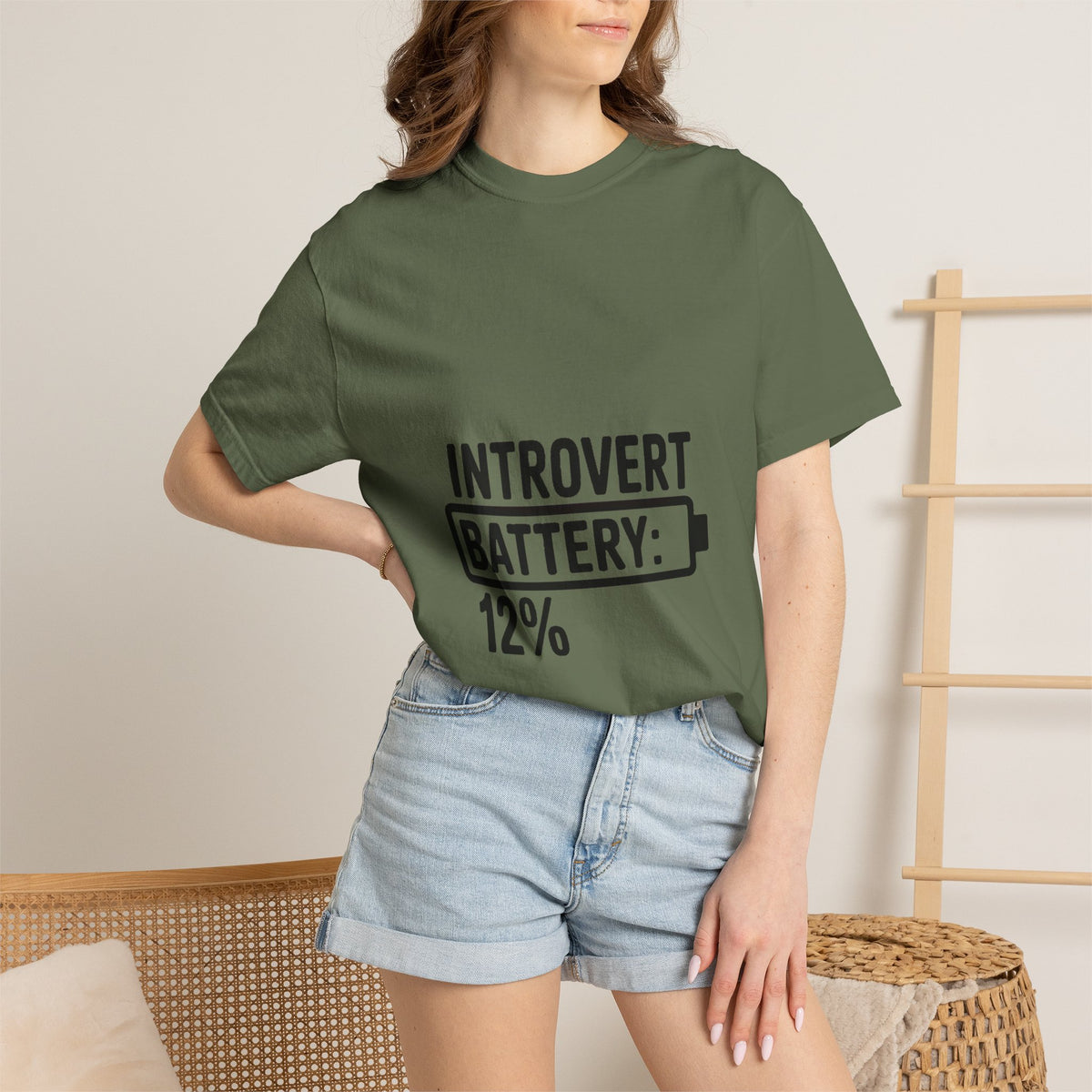 Introvert Battery Low Shirt, Funny Introvert Battery 12% Tee, Social Anxiety Humor T-Shirt, Sarcastic Gift for Introverts