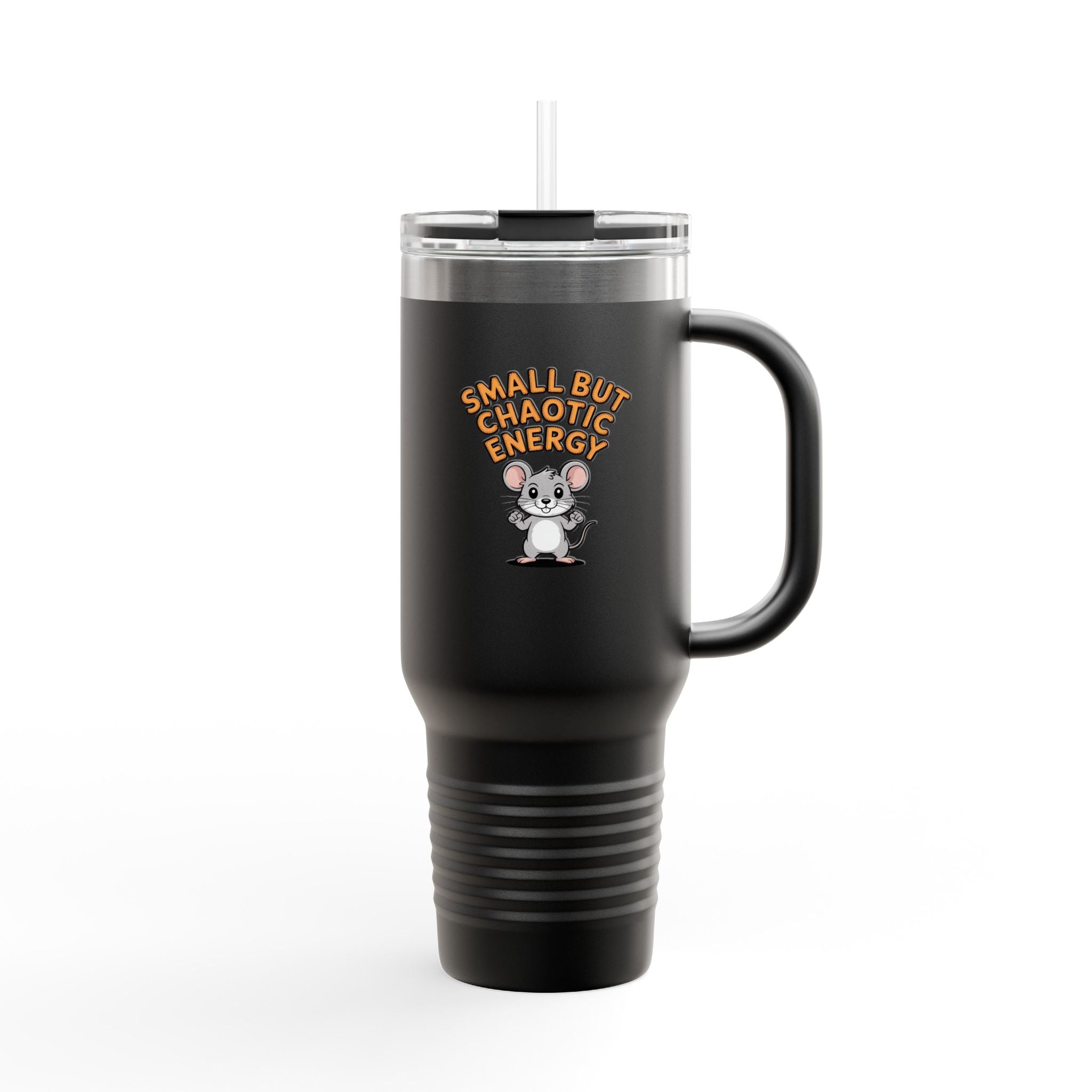 Small But Chaotic Energy Mouse Tumbler, Funny Mouse Travel Mug, Cute Cartoon Animal Gift, 40oz Insulated Tumbler with Handle