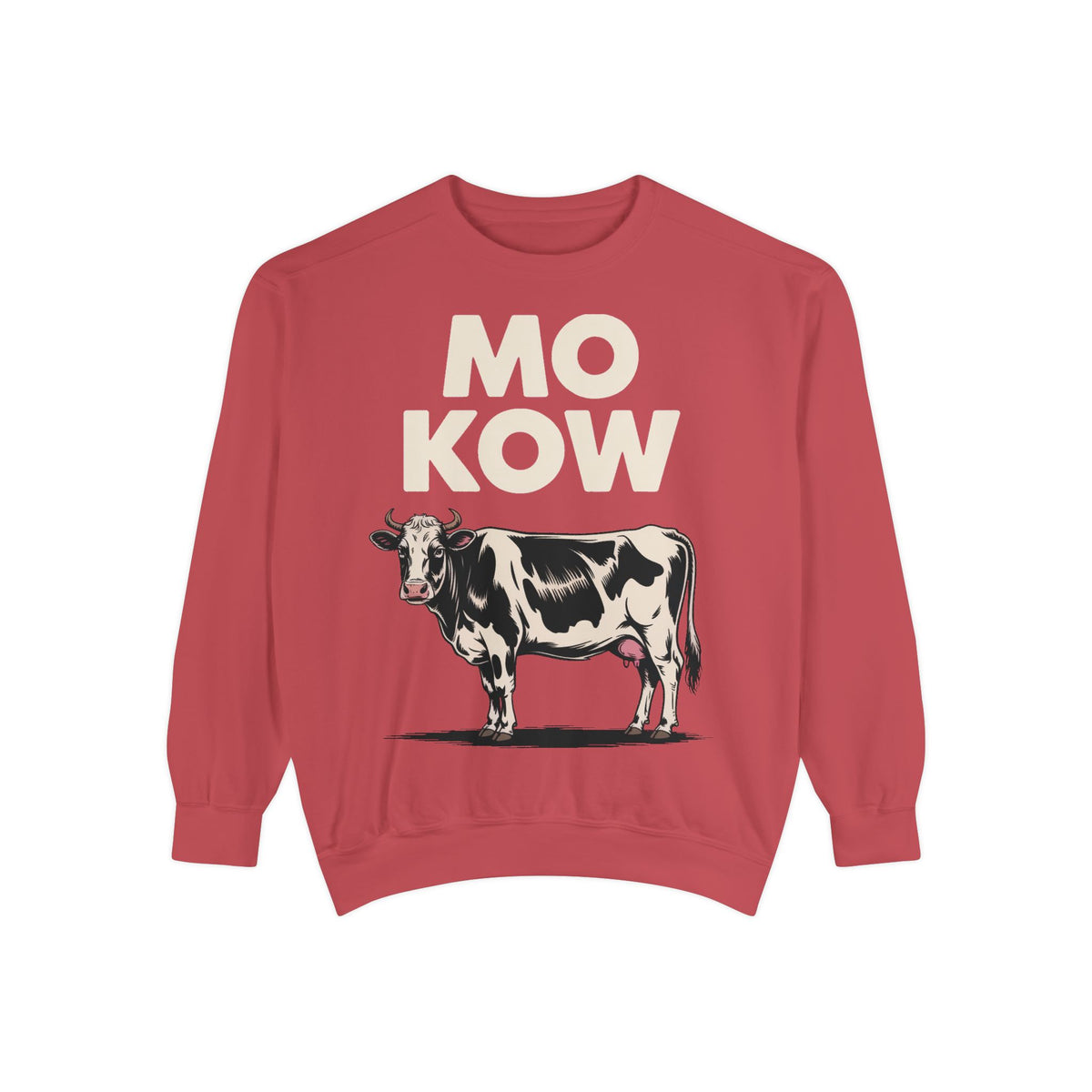 Mo Kow Funny Cow Sweatshirt, Absurd Meme Crewneck, Deadpan Farm Animal Embroidered Sweatshirt, Funny Cow Lover Gift