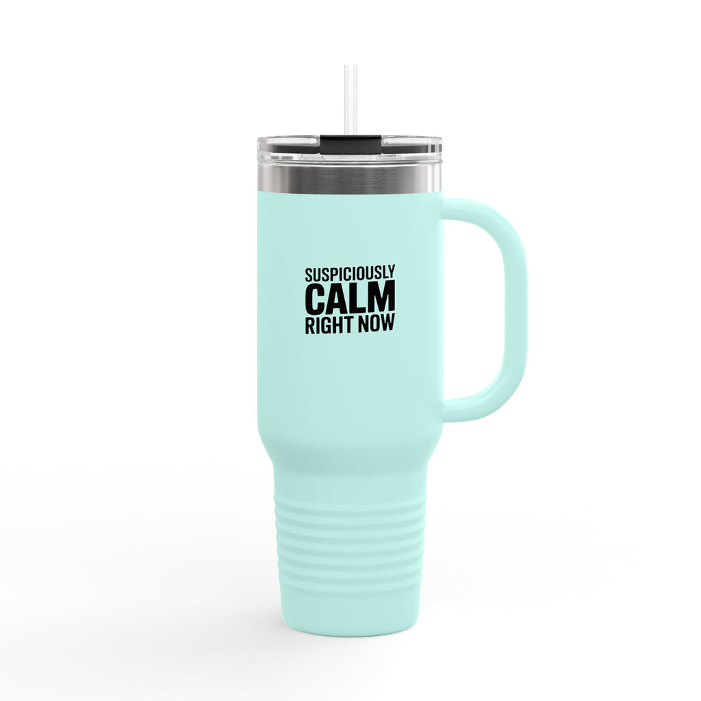 Suspiciously Calm Right Now Tumbler, Funny Sarcastic 40oz Travel Mug, Bold Typography Gift, Sarcastic Coworker Gift Cup
