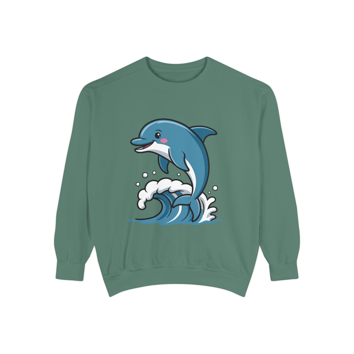 Cute Dolphin Sweatshirt, Embroidered Wave Crewneck, Ocean Lover Gift, Garment Dyed Beach Sweatshirt for Women Men