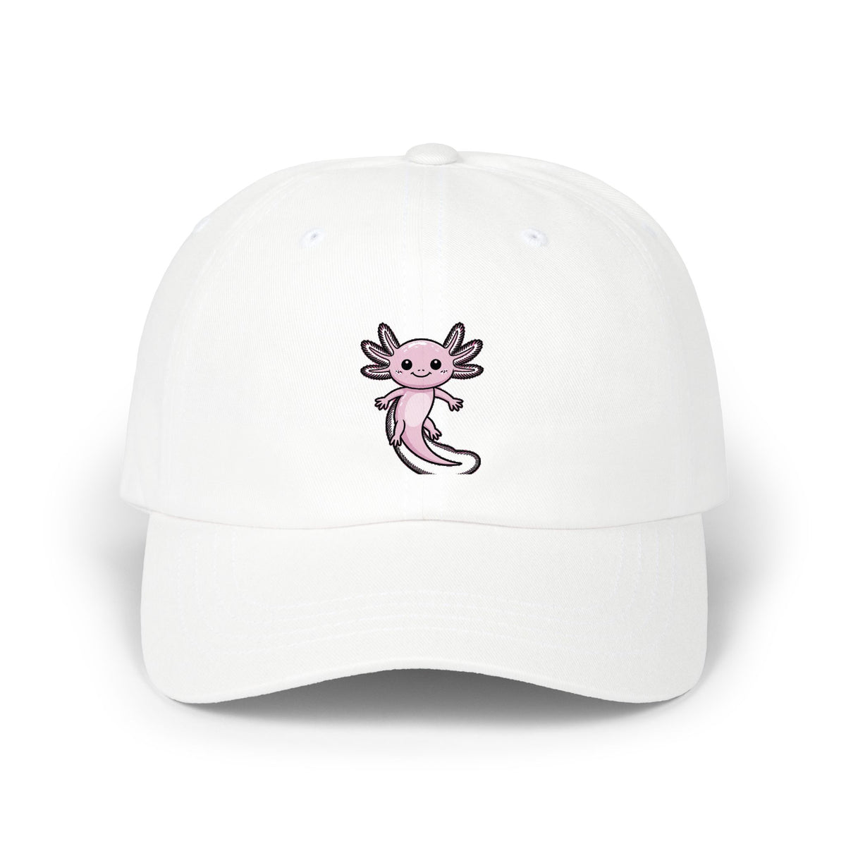 Cute Axolotl Dad Hat, Smiling Axolotl Embroidered Cap, Kawaii Axolotl Gift, Unstructured 6-Panel Baseball Cap for Animal Lovers