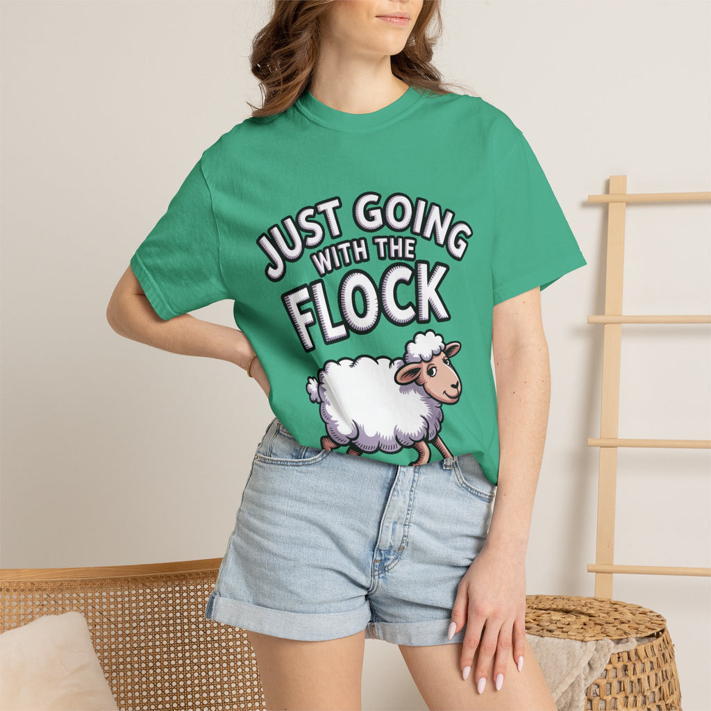 Funny Sheep T-Shirt, 'Just Going With The Flock' Shirt, Cute Cartoon Sheep Tee, Sarcastic Gift for Introverts
