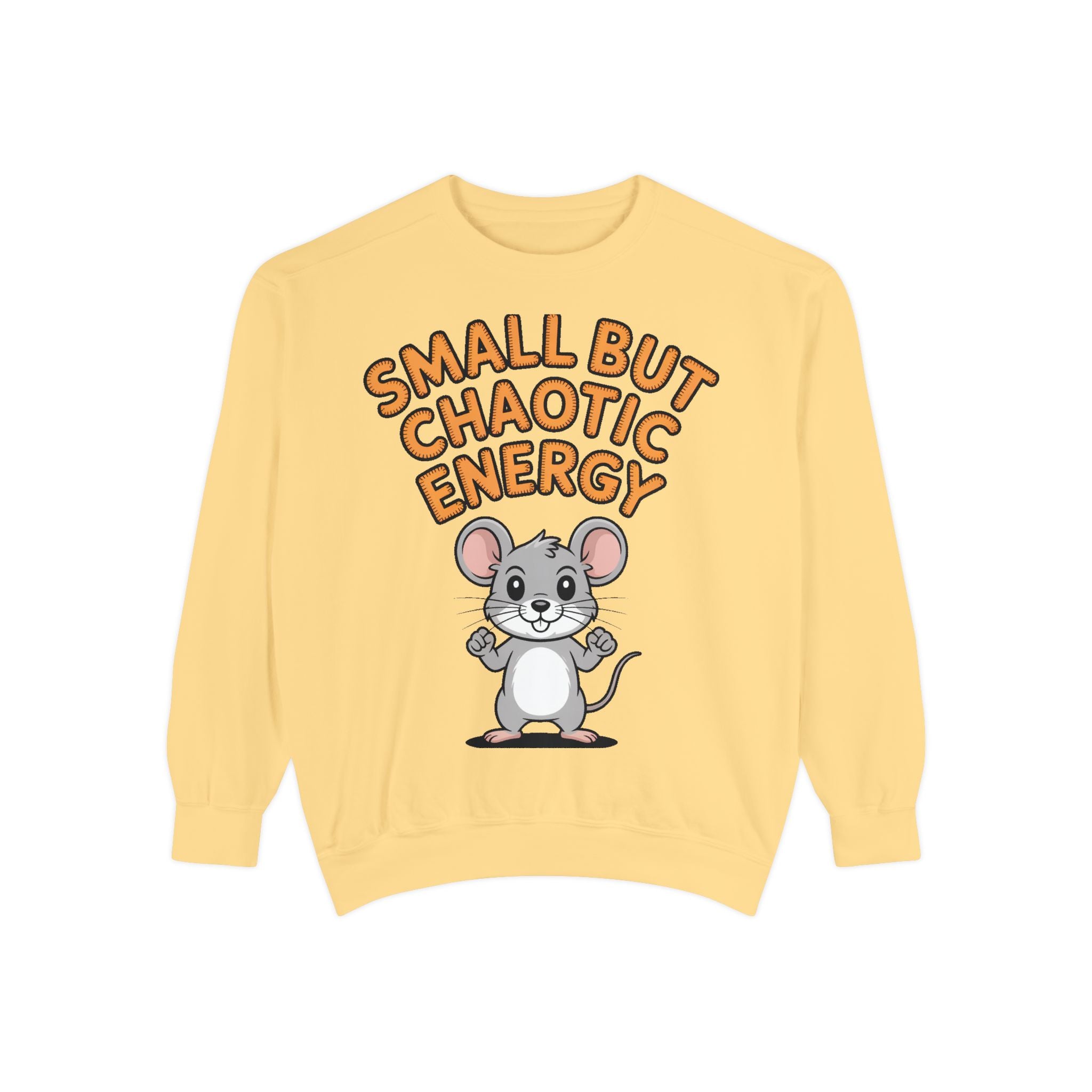 Small But Chaotic Energy Sweatshirt, Funny Mouse Crewneck, Cute Cartoon Mouse Sweatshirt, Embroidered Patch Style Gift