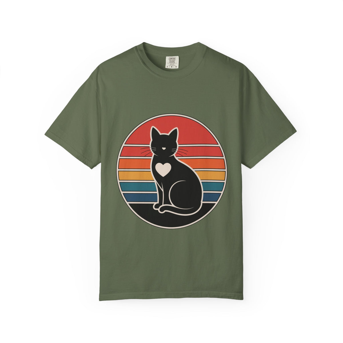 Cat Mom Sunset Badge Shirt, Retro Vintage Cat Lover T-Shirt, Minimalist Circular Badge Tee, Cute Cat Mom Gift