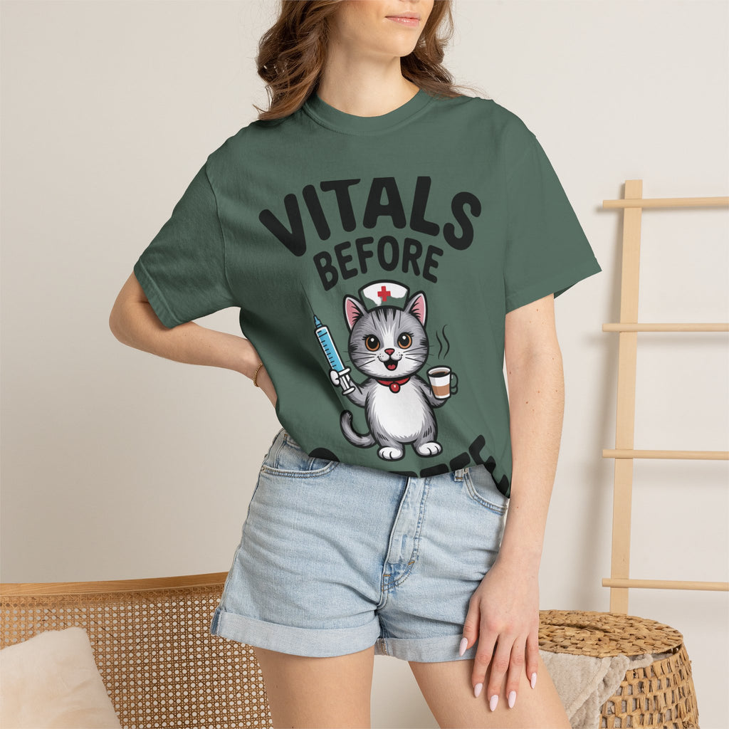Vitals Before Coffee Nurse Shirt, Funny Nurse Cat T-Shirt, Cute Nurse Gift, Nursing Student Shirt, RN Coffee Lover Tee