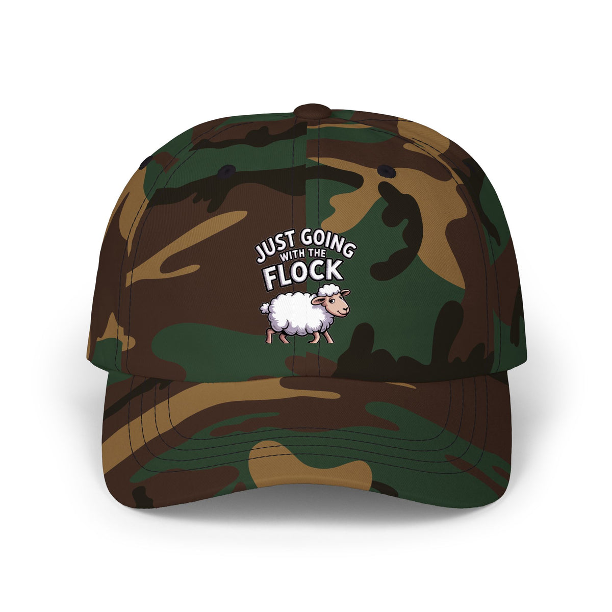 Funny Sheep Dad Hat, Just Going With The Flock Cap, Cute Cartoon Sheep Embroidered Hat, Funny Farm Animal Gift, Unstructured Baseball Cap