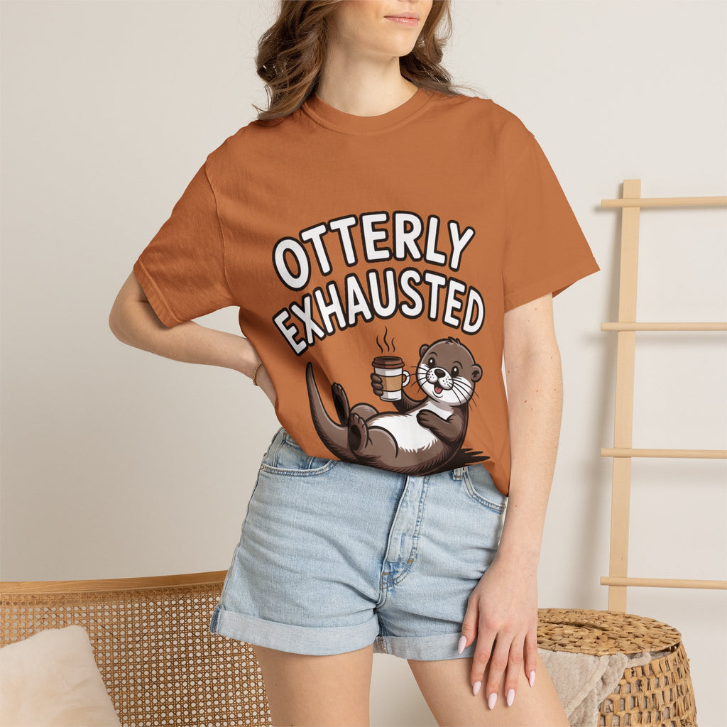 Otterly Exhausted Shirt, Funny Otter Coffee T-Shirt, Cute Otter Lover Gift, Sarcastic Coffee Lover Tee