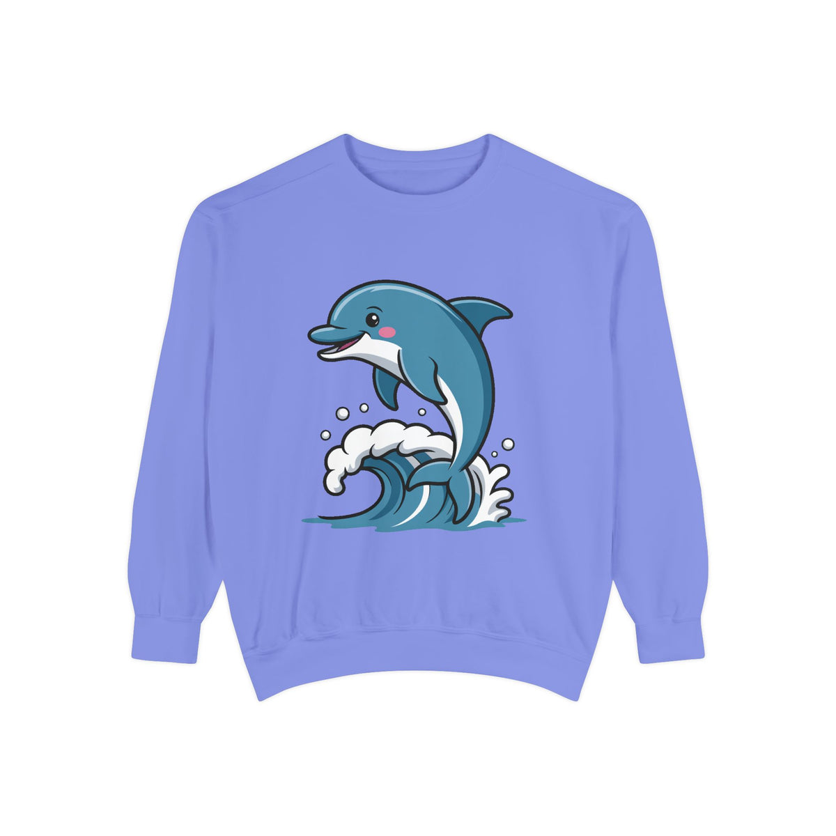 Cute Dolphin Sweatshirt, Embroidered Wave Crewneck, Ocean Lover Gift, Garment Dyed Beach Sweatshirt for Women Men