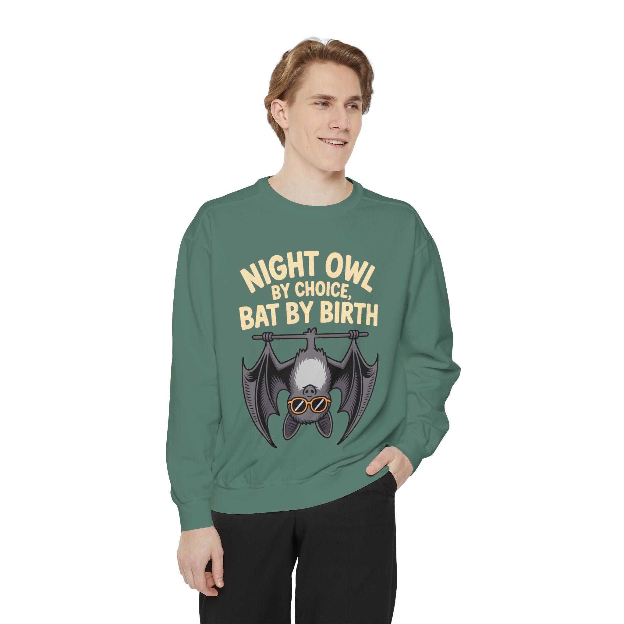 Night Owl By Choice Bat Sweatshirt, Funny Bat Lover Crewneck, Cute Halloween Sweatshirt, Embroidered Patch Style Bat Shirt Gift