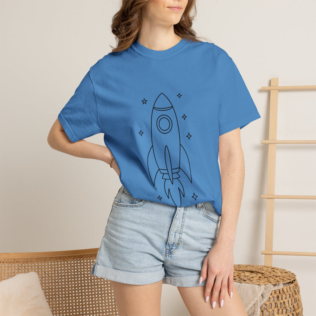 Rocket Ship Line Art Shirt, Minimalist Chase The Stars T-Shirt, Single Line Space Tee, Cute Rocket Tattoo Style Shirt Gift