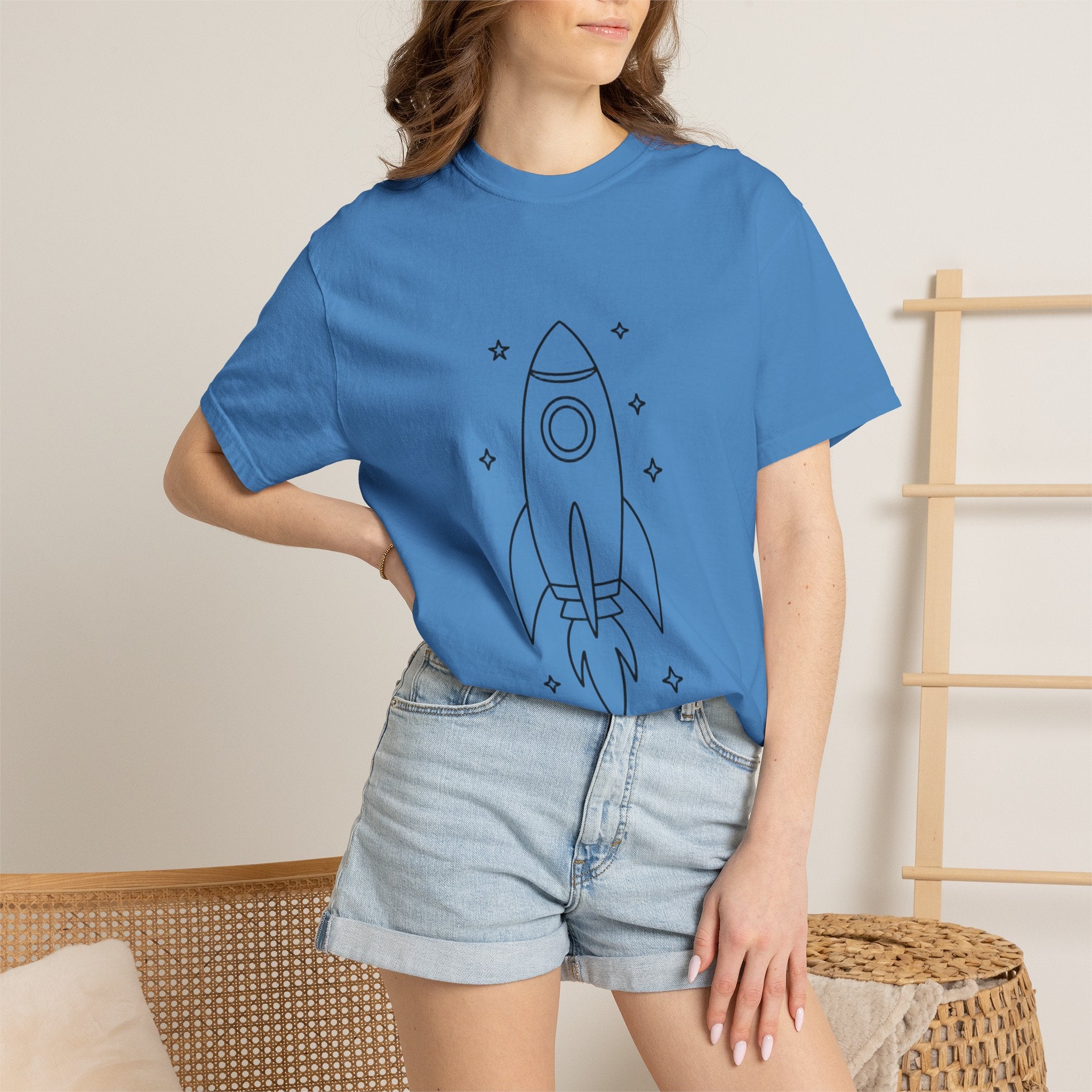 Rocket Ship Line Art Shirt, Minimalist Chase The Stars T-Shirt, Single Line Space Tee, Cute Rocket Tattoo Style Shirt Gift