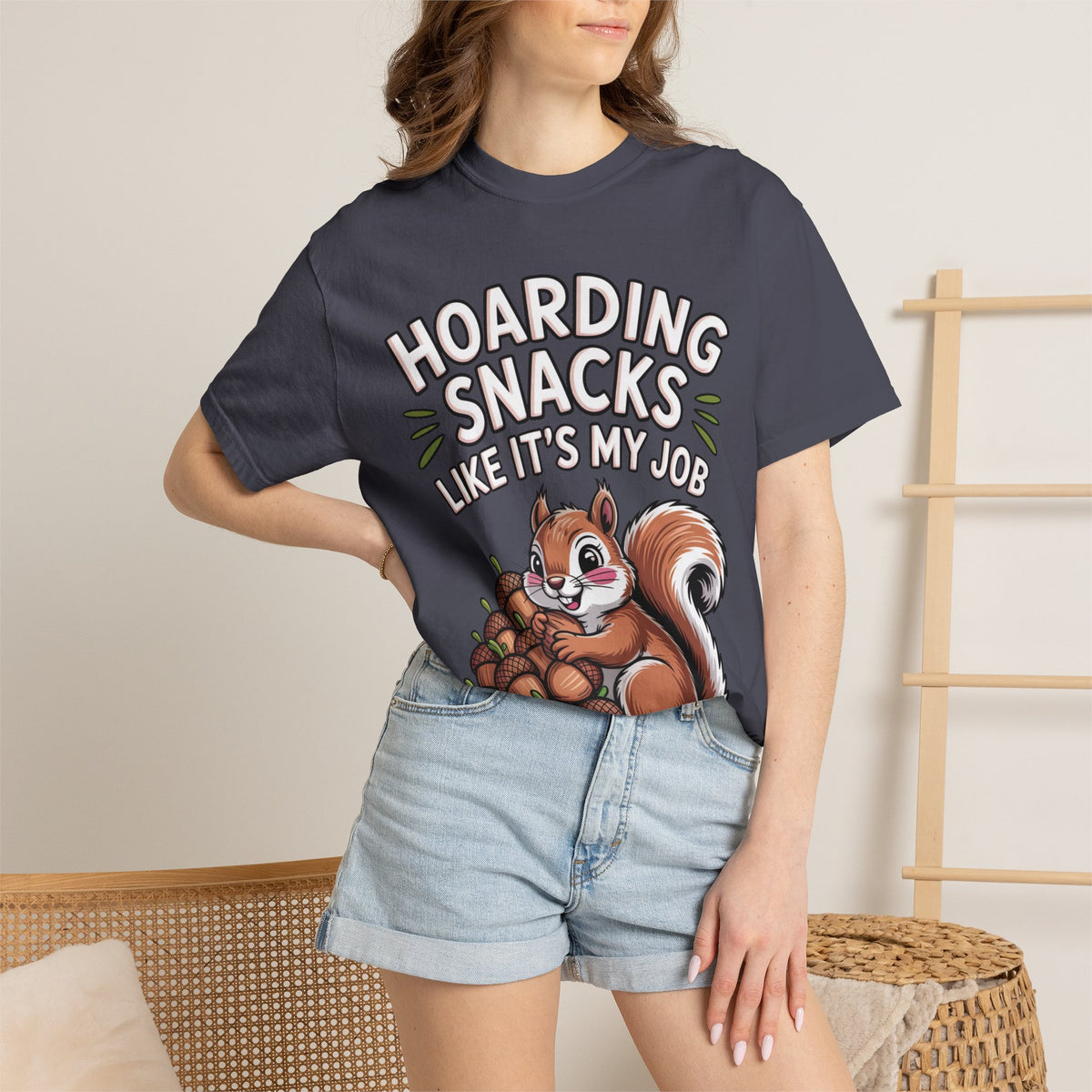 Funny Squirrel Shirt, Hoarding Snacks Like It's My Job T-Shirt, Cute Acorn Squirrel Gift, Snack Lover Tee